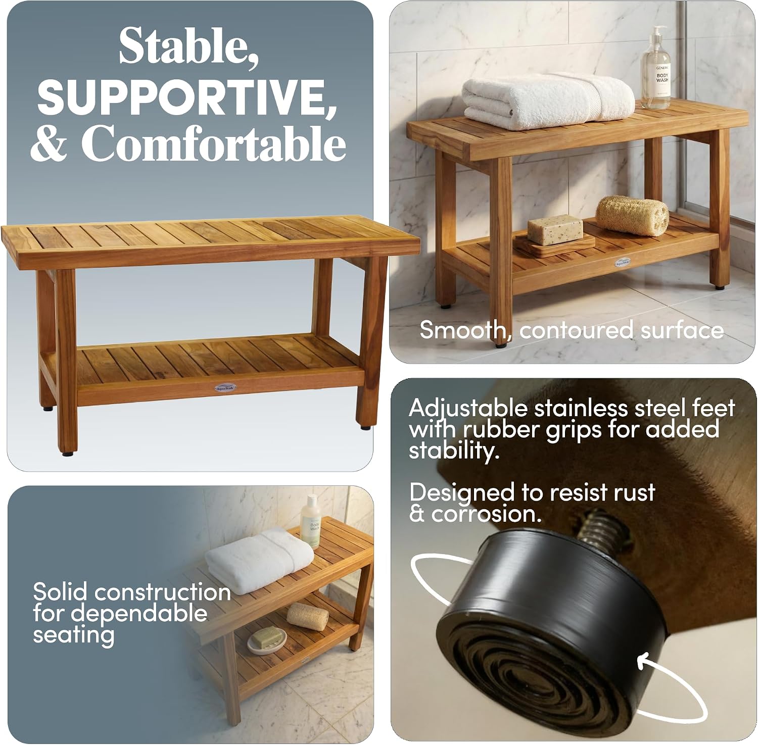 AquaTeak The Original 36' Spa Teak Shower Bench - Shower Stool with Storage Shelf for Bathroom - Durable Water Resistant Shower Chair - Shaving Foot Rest - Indoor & Outdoor Use