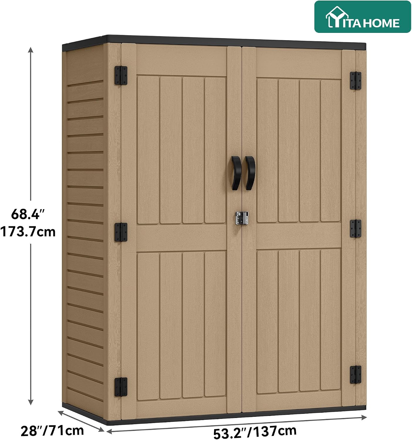 YITAHOME 59 Cuft Outdoor Tall Storage Shed, Waterproof Vertical Resin Shed for Garden, Garage, Patio, Lockable Tool Storage, No Shelves Included, Brown