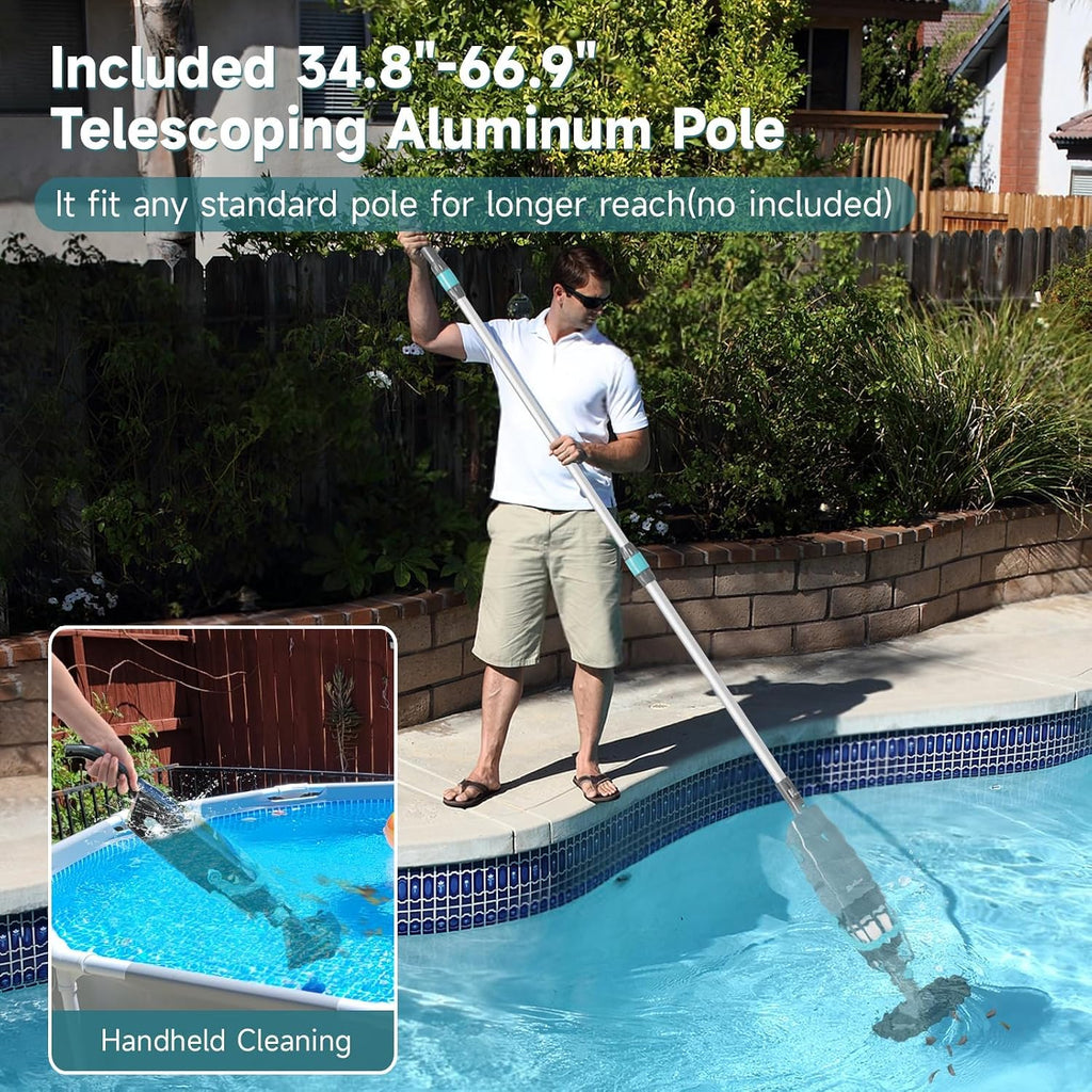 PoolMr Cordless Handheld Pool Vacuum, Rechargeable Pool Cleaner with 18.5 Gal/Min Suction, 60 Min Runtime, Dual-Phase Cleaning System, for Above Ground Pools, Spas, Hot Tubs,Black(New Version)