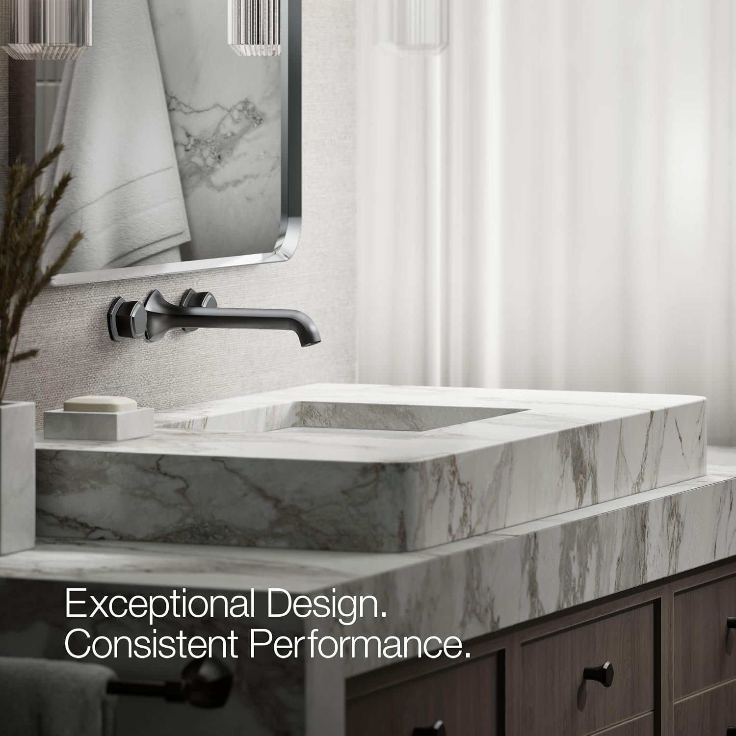 KOHLER K-T27013-9-BL Occasion Wall-Mount Bathroom Sink Faucet Knob Handle Trim, 1.2 GPM, Premium Durable Metal, Matte Black