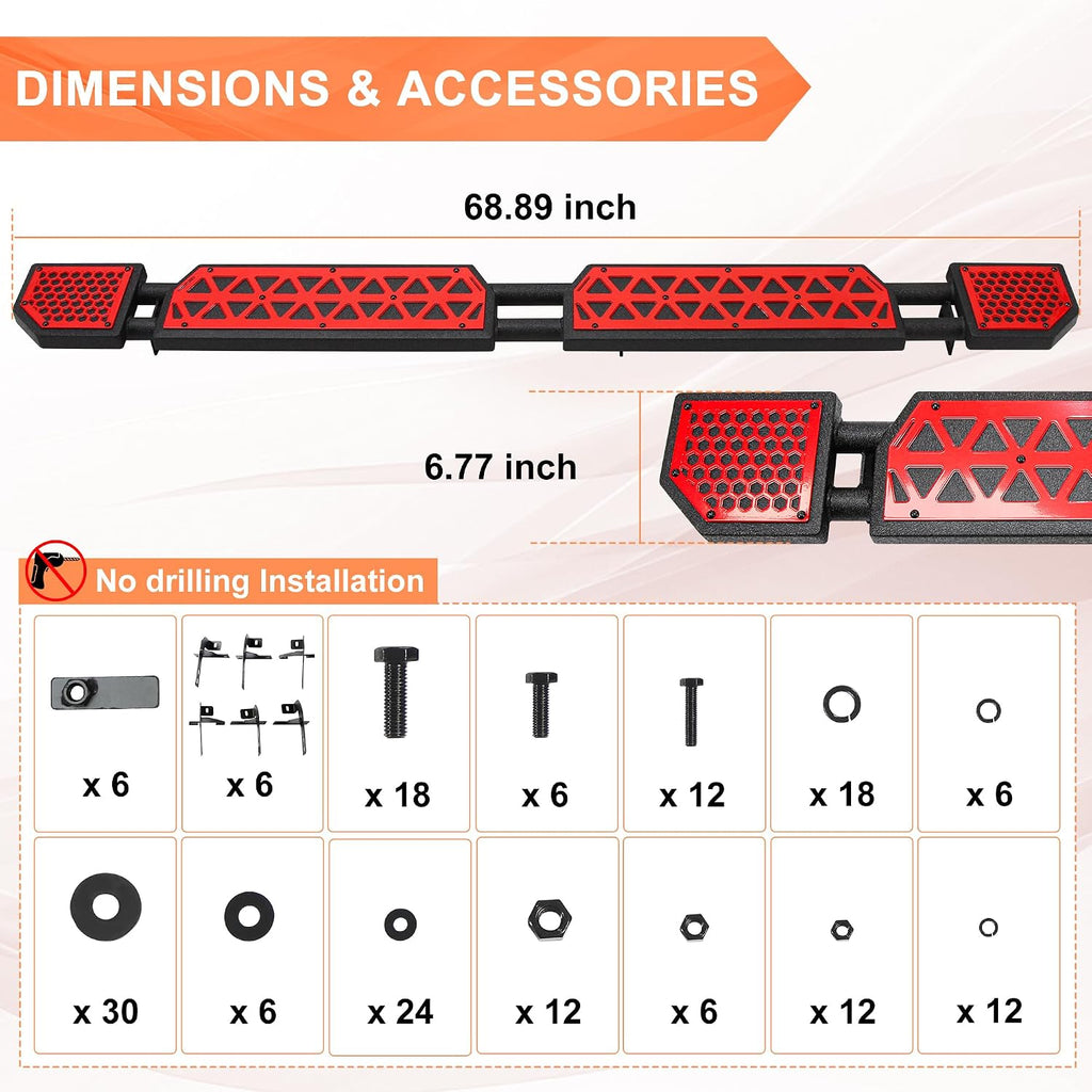 Red Running Boards fit for Jeep Wrangler JK 2007-2018 | Side steps fit for JK 4 door rock rail steps carbon steel rock sliders estribos para