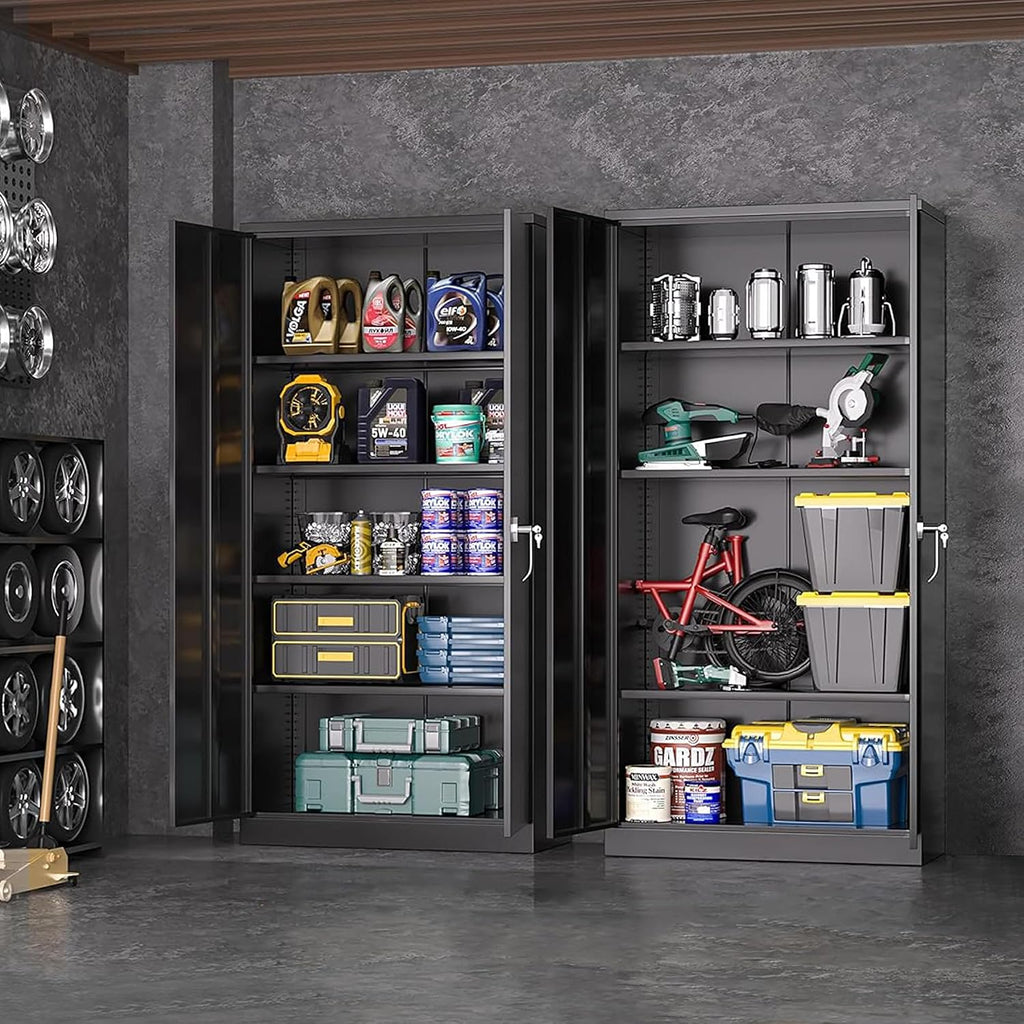 Greenvelly 72' H Metal Storage Cabinet, 36' W x 18' D Black Locking Metal Cabinet Garage Storage Cabinet with Doors and 4 Adjustable Shelves, Lockable Steel Cabinets for Home Office, Garage, School