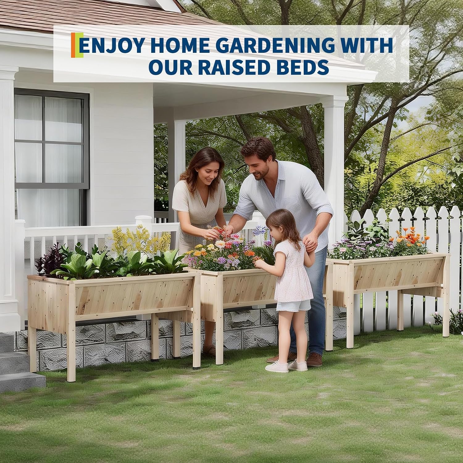 Garvee Large Raised Garden Bed (45x23x30 Inch) - Elevated Wood Planter Box with Storage Hooks & Locking Wheels - 13.7' Deep Outdoor Grow Box for Vegetables/Herbs w/Non-Woven Liner