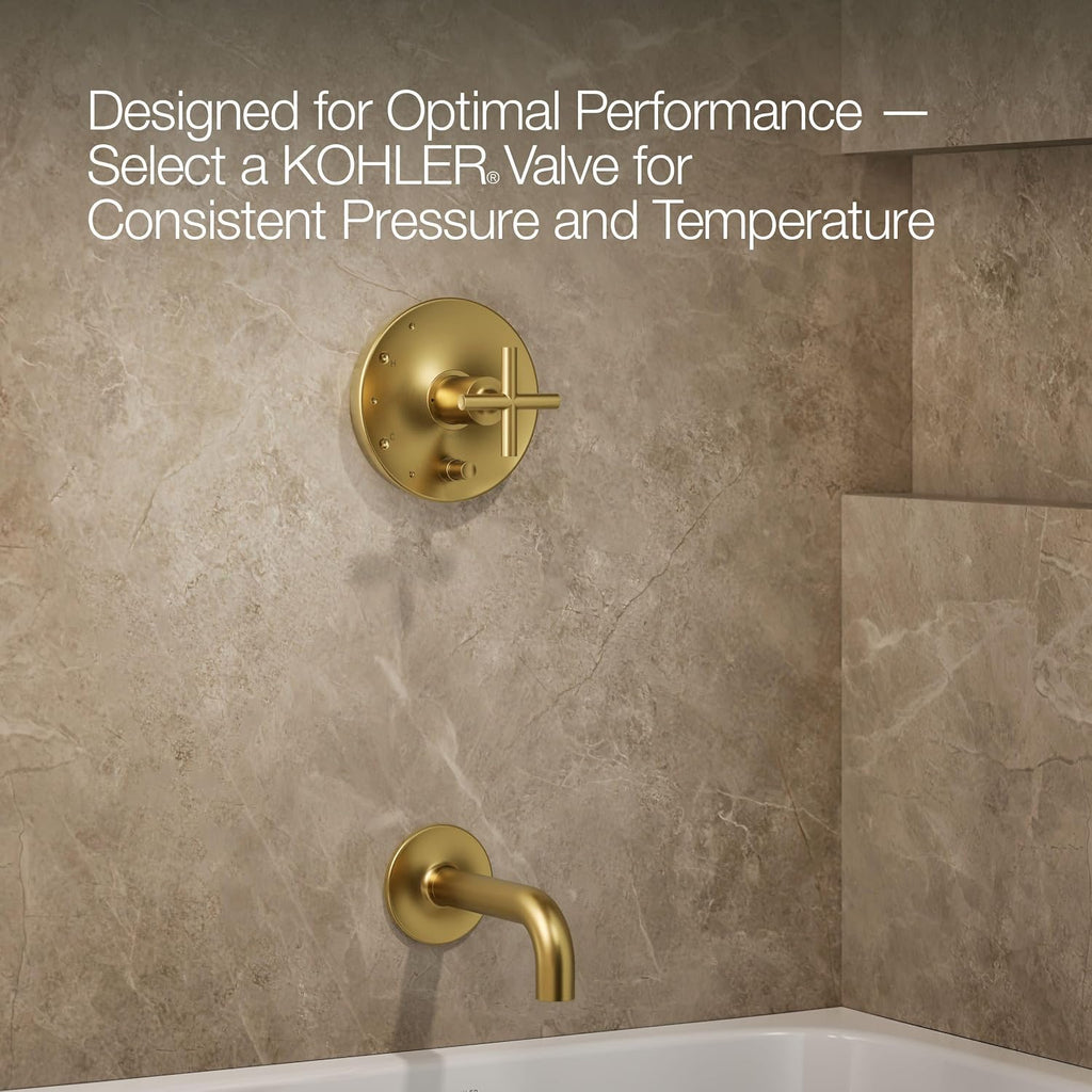 KOHLER Purist Rite-Temp Pressure-balancing Bath And Shower Faucet Trim With Push-button Diverter, 7-3/4-in Spout And Cross Handle, Valve Not Included