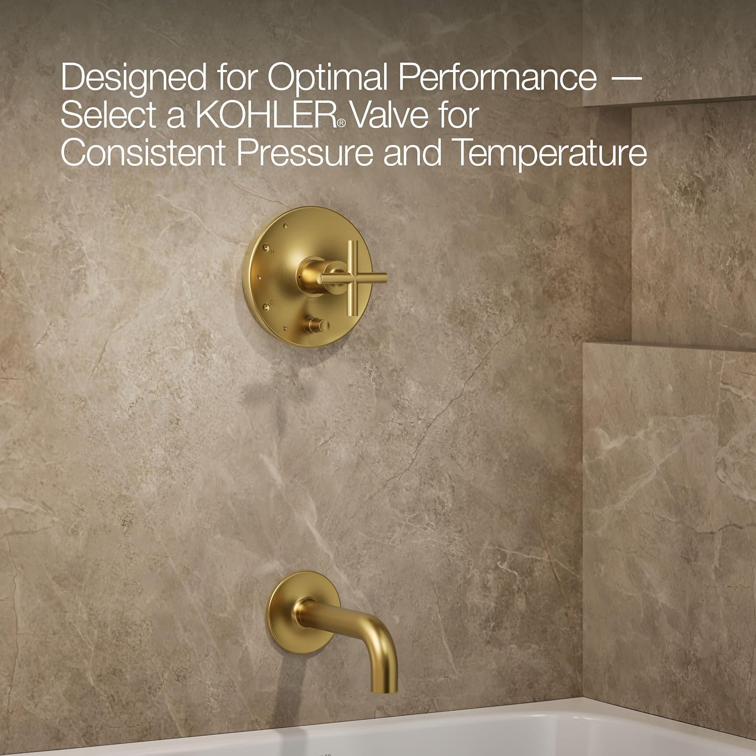 KOHLER Purist Rite-Temp Pressure-balancing Bath And Shower Faucet Trim With Push-button Diverter, 7-3/4-in Spout And Cross Handle, Valve Not Included
