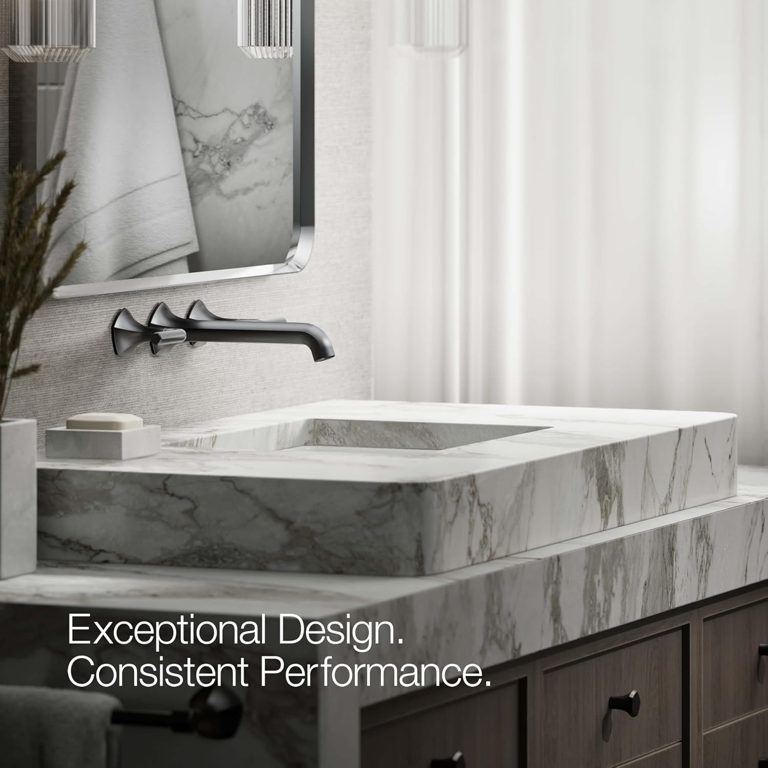 KOHLER T27013-4-BL Occasion Wall-Mount Bathroom Sink Faucet Lever Handle Trim in Matte Black