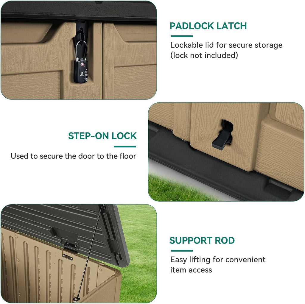 YITAHOME Outdoor Resilient Storage Shed, 35 Cu Ft Lockable Weatherproof Resin Unit, Fit for Garden Equipment, Simple Assembly (Brown)