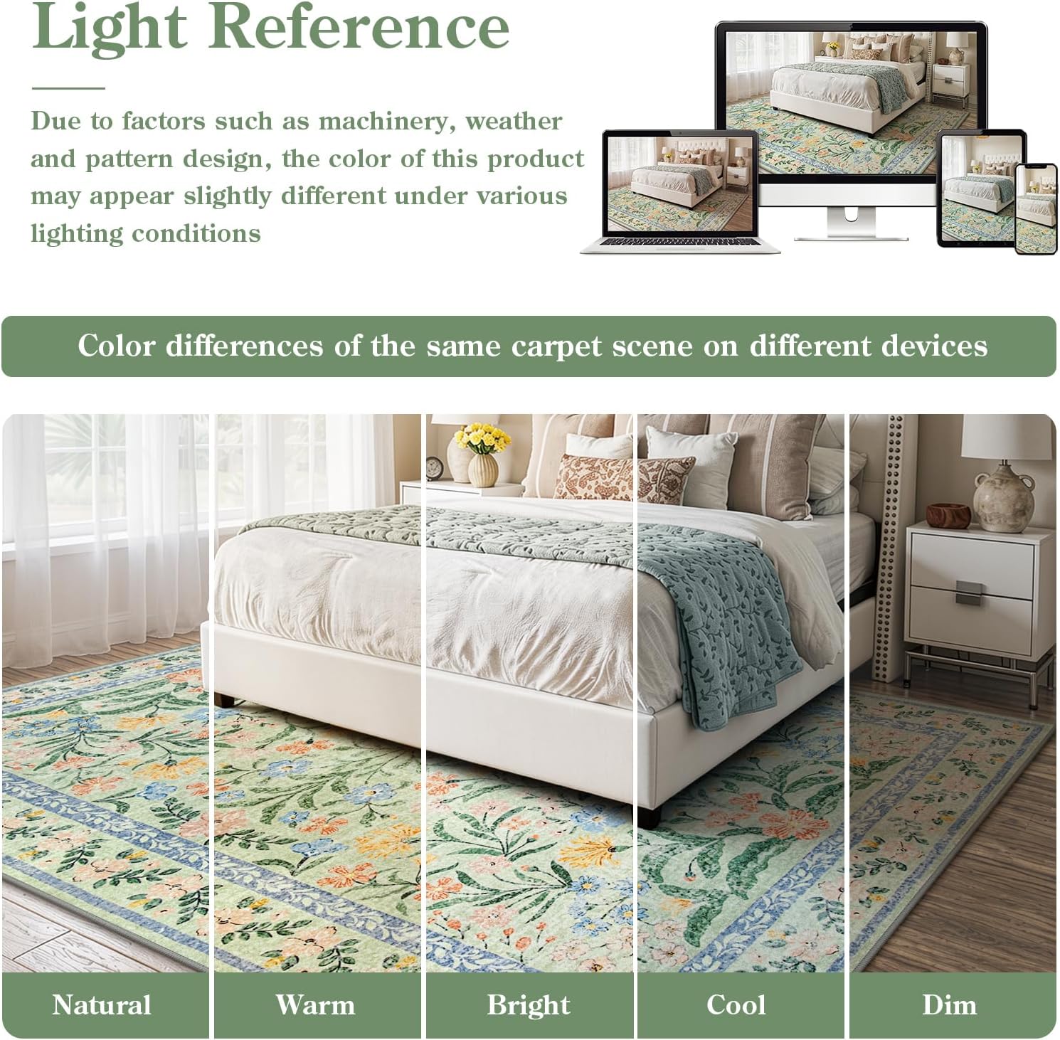 Morebes Washable Area Rugs for Bedroom 9x12, Boho Floral Rugs for Living Room Non Slip, Soft Thin Distressed Cottage Core Carpet for Nursery Girls Room Dinning Room Kids Playroom