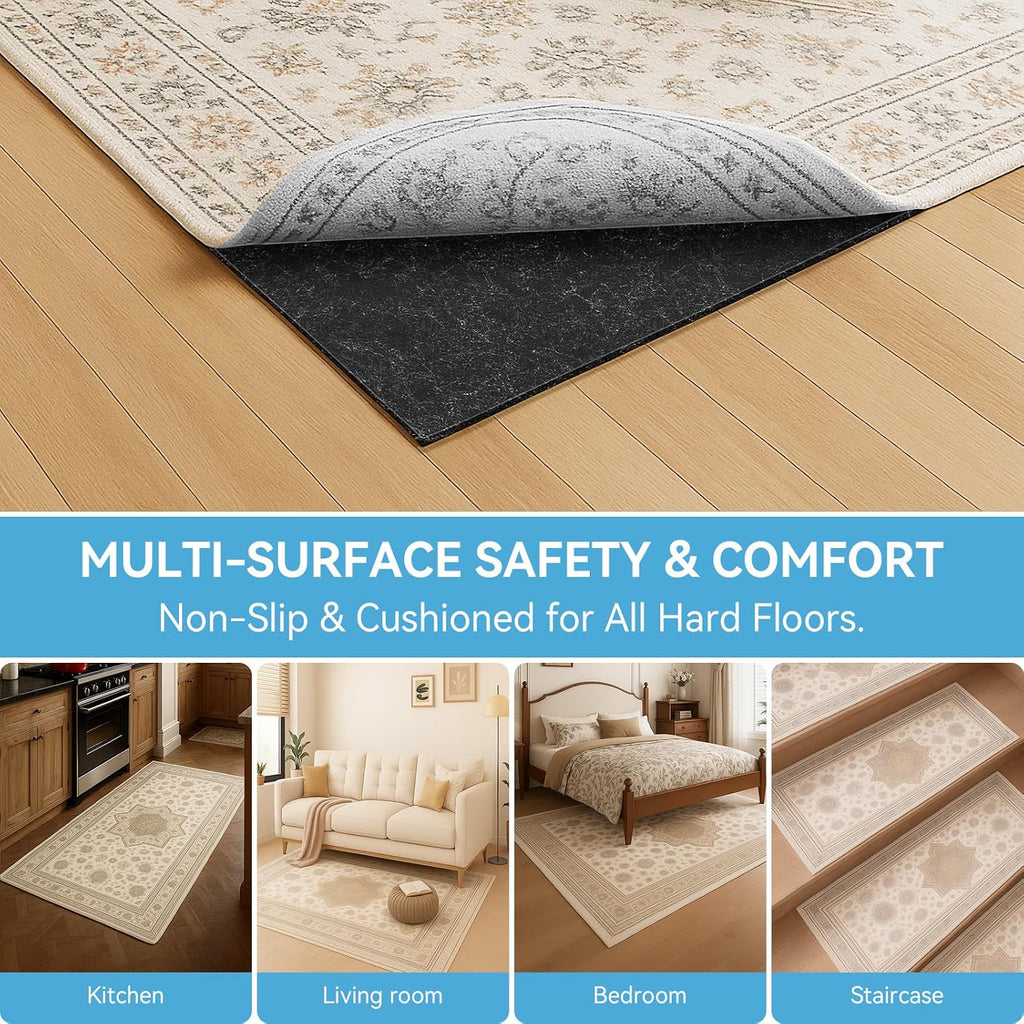 Warmstar 10x14 FT Non Slip Rug Pad,100% Waterproof Felt Rug Pad for Hardwood Floors,1/4' Thick Soft Carpet Pad with Natural Rubber Backing, Secure Grip & Floor Protection