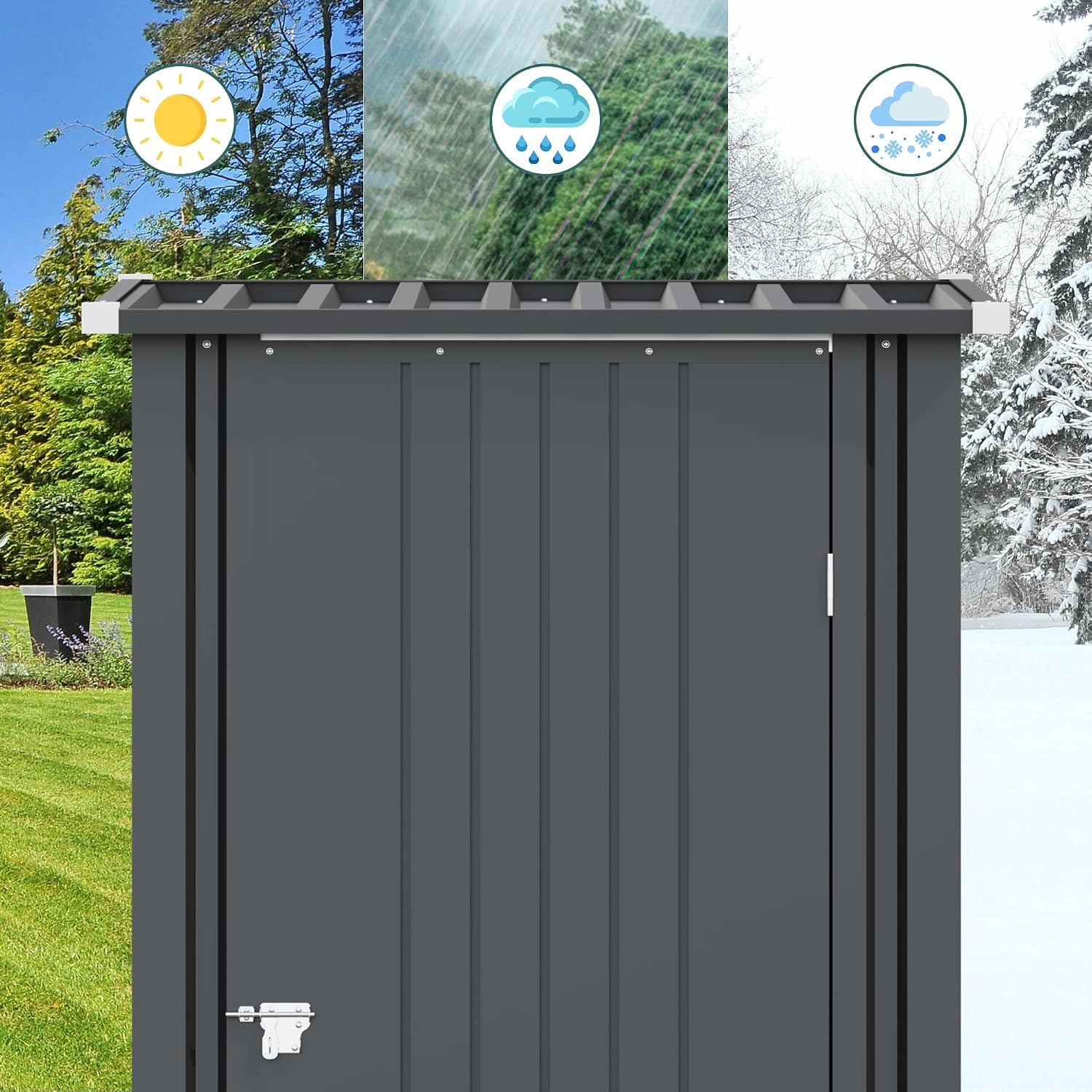 Greesum 3x3FT Outdoor Storage Shed, Lockable Metal Shed for Backyard, Pool, Patio and Garden Storage, Black