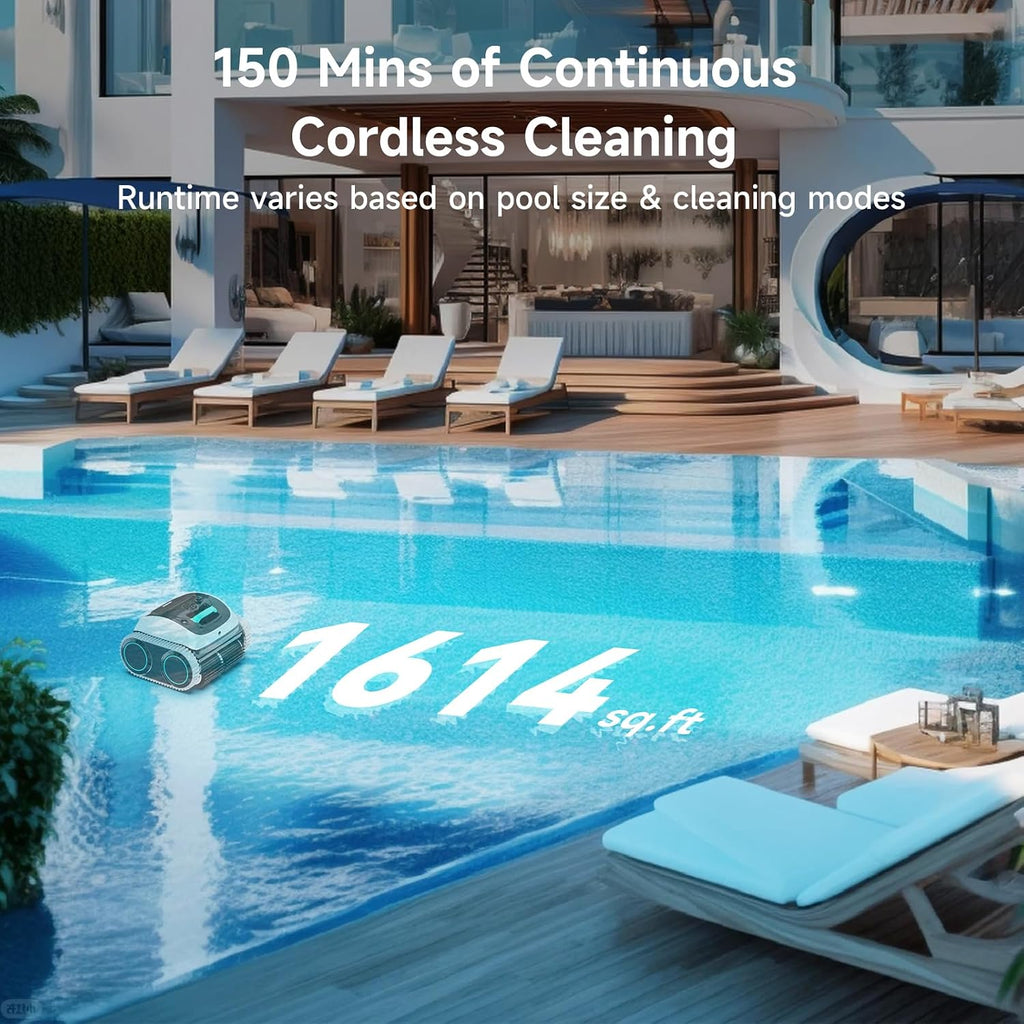 WYBOT C1 Cordless Robot Vacuum for Inground Pools, Smart Pool Cleaner for Above Ground Pool up to 1,614 Sq.ft, 4-in-1 Wall & Waterline Cleaning, 150 Mins Runtime - Grey with White
