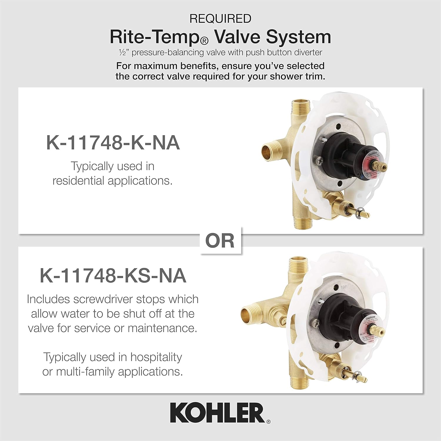 KOHLER T98759-4-CP Margaux Rite-Temp Pressure-Balancing Valve Trim with Push-Button Diverter and Lever Handle, Valve Not Included, Polished Chrome