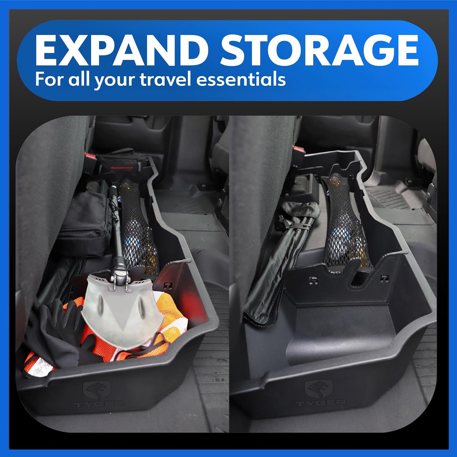 Tyger Auto Rear Under Seat Storage Box Compatible with 2014-2018 Chevy Silverado/GMC Sierra 1500; 2015-2019 Silverado/Sierra HD | Double Cab | Custom-Fit Cargo Organizer Console | TG-CB5C8818