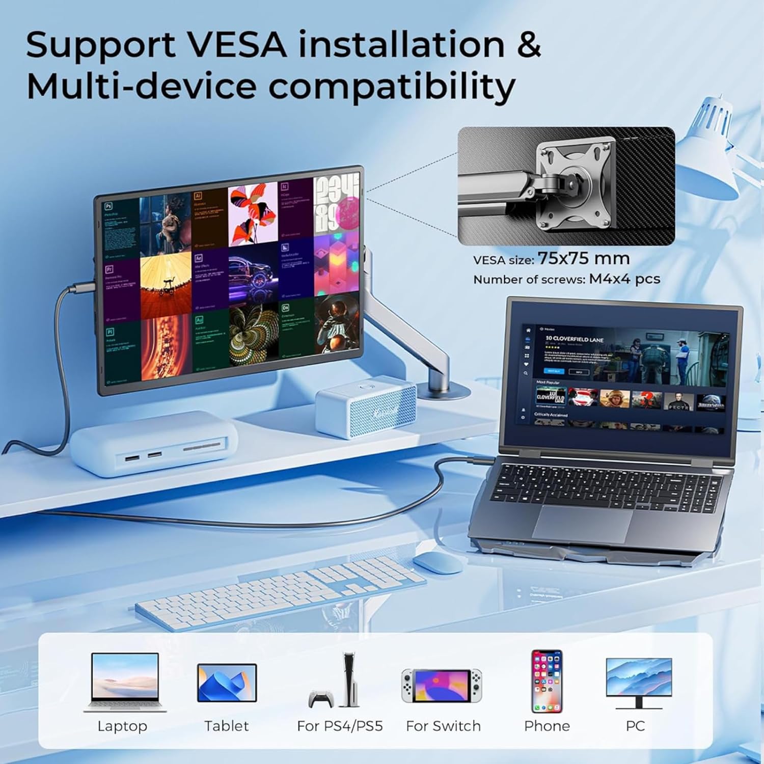 TUTT 16' Laptop Screen Extender with Stand 16:10 Ratio USB-C/HDMI + Speaker | Multiple Position Portable Monitor | Reverse Charging Plug-Play for Mac/OS/Wins/Chrome/Dex N2