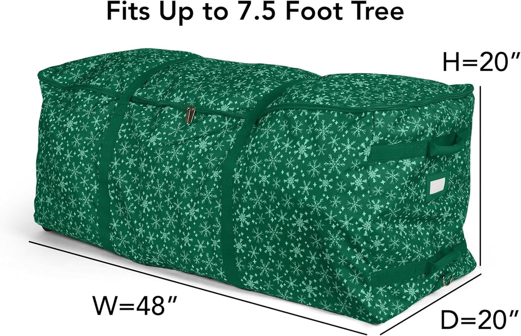 Covermates Keepsakes Christmas Tree Rolling Cinch Bag – Heavy-Duty Polyester Holiday Storage with Wheels, Reinforced Handles & Cinch Straps – Durable Christmas Tree Storage Solution, Green Snowflake
