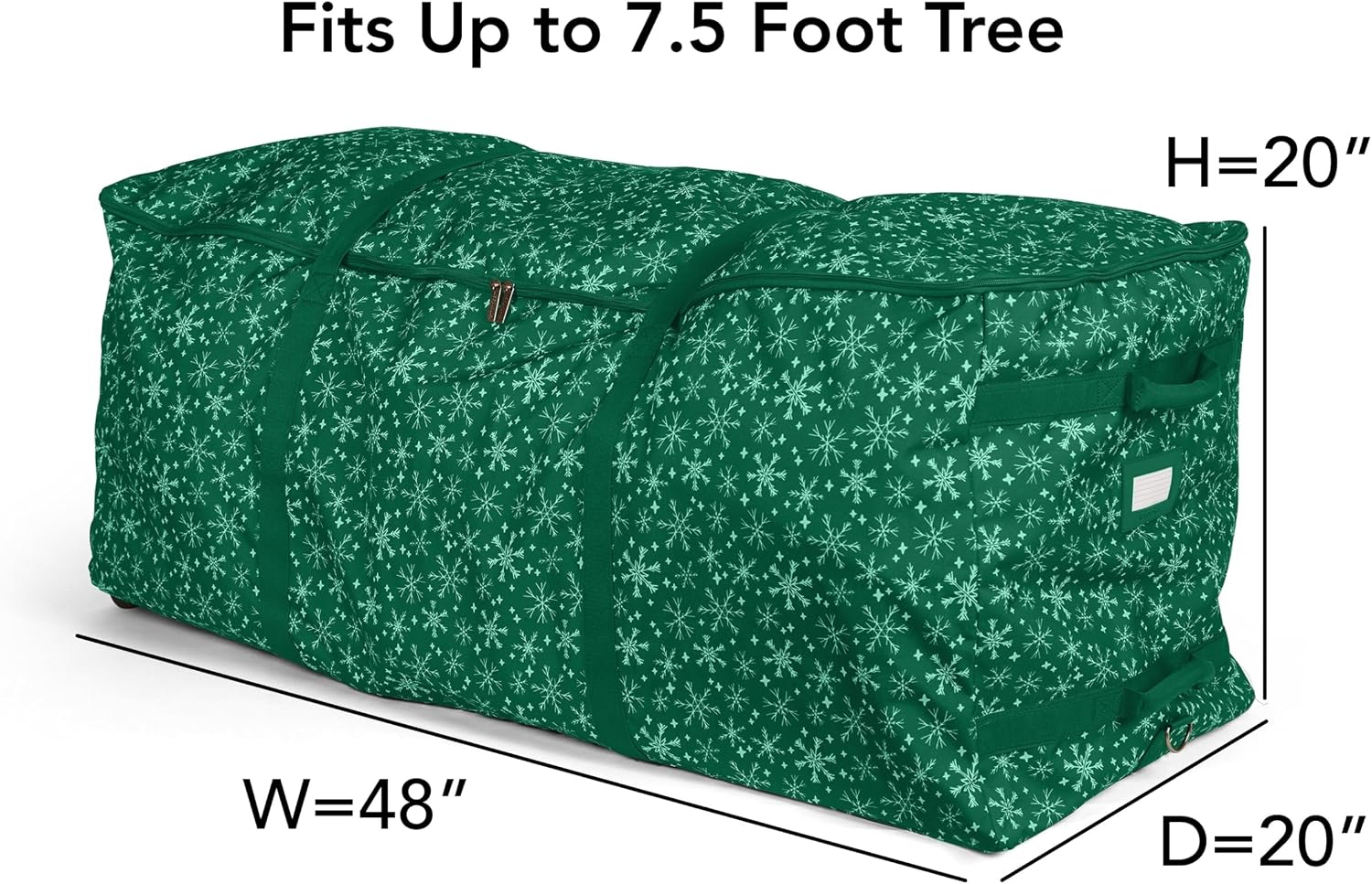 Covermates Keepsakes Christmas Tree Rolling Cinch Bag – Heavy-Duty Polyester Holiday Storage with Wheels, Reinforced Handles & Cinch Straps – Durable Christmas Tree Storage Solution, Green Snowflake