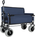 3-in-1 Folding Wagon with Bench Seat – 500lbs Capacity,Reinforced Carbon Steel Frame, 180L Cargo Space– Perfect for Camping, Beach, Outdoor Events & Heavy-Duty Hauling (Dark Blue)