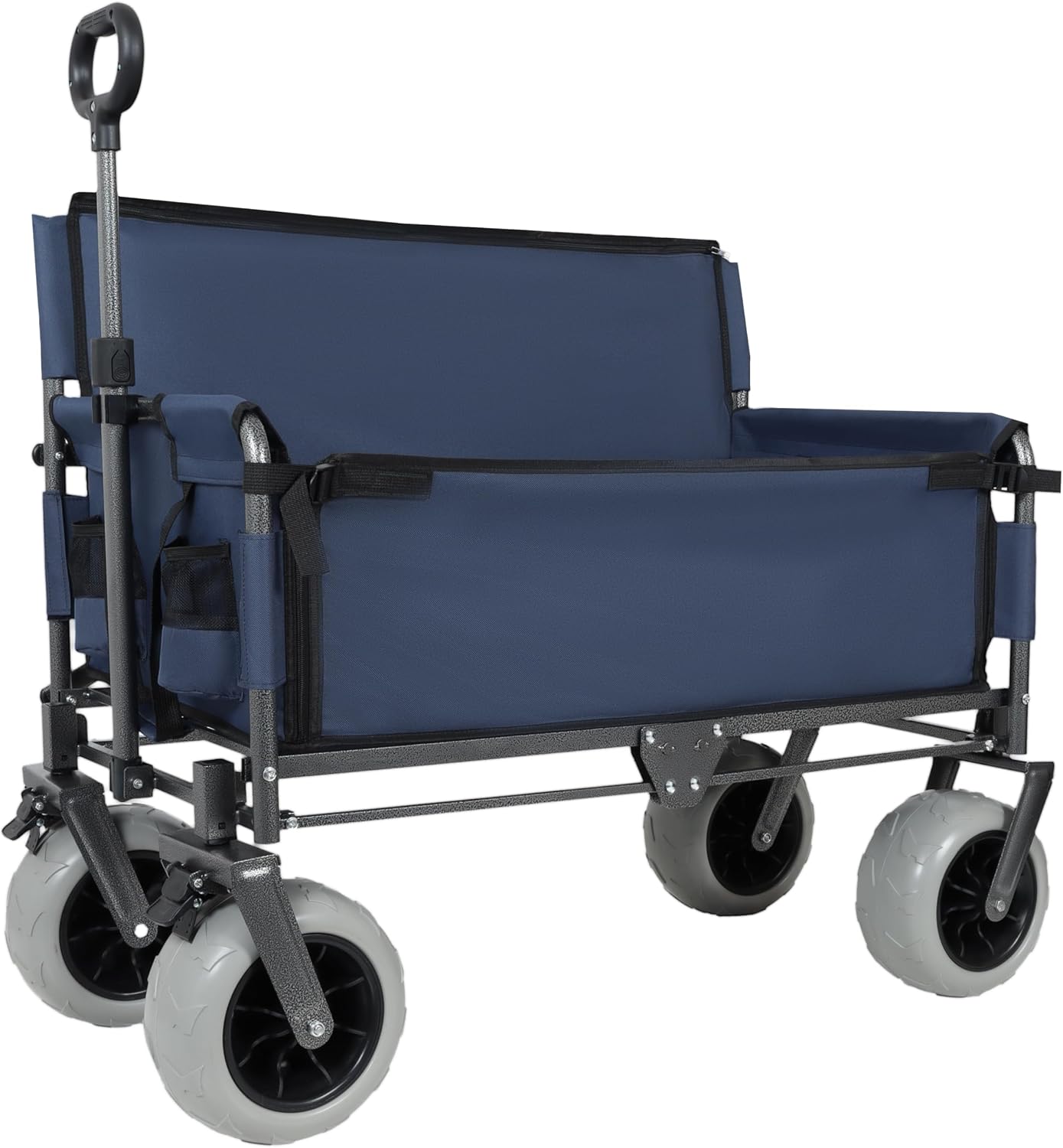 3-in-1 Folding Wagon with Bench Seat – 500lbs Capacity,Reinforced Carbon Steel Frame, 180L Cargo Space– Perfect for Camping, Beach, Outdoor Events & Heavy-Duty Hauling (Dark Blue)