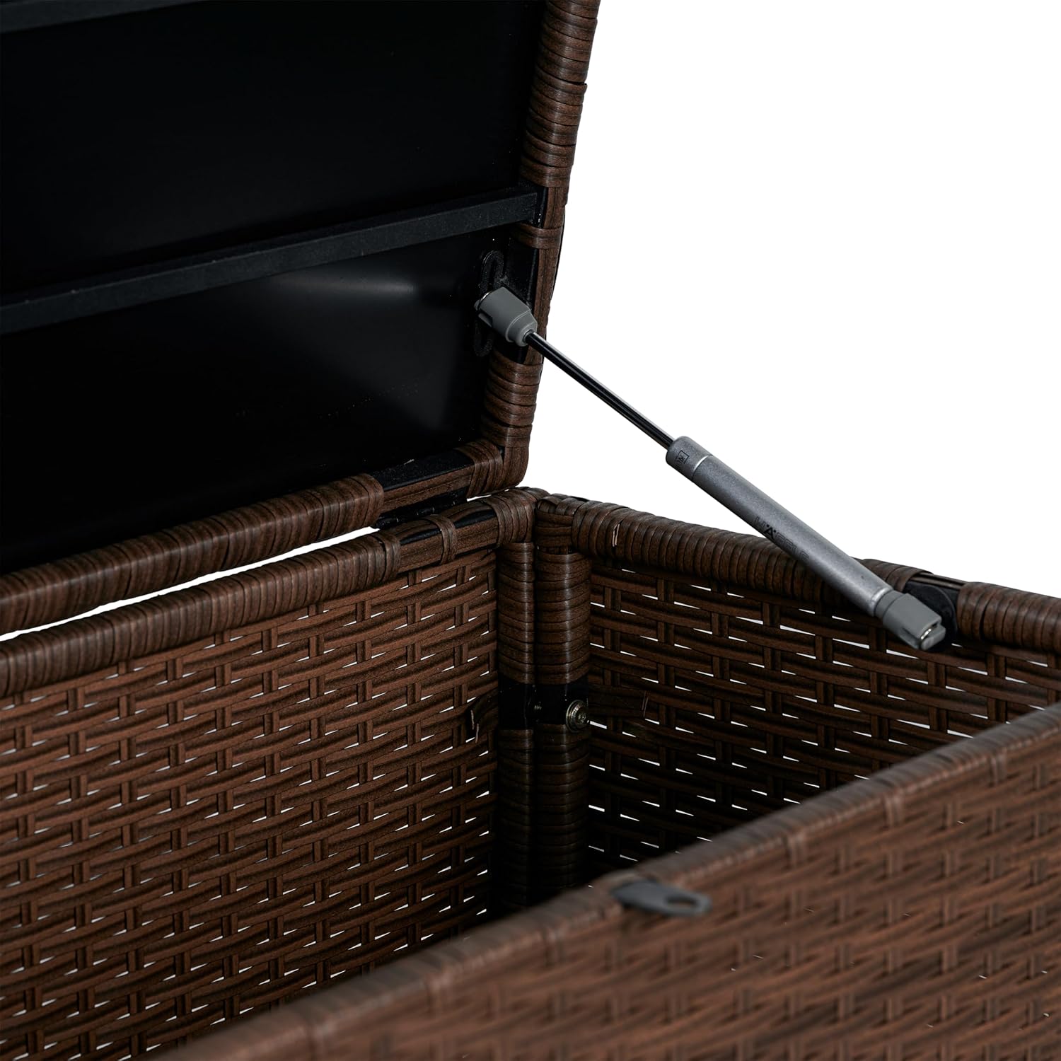 happimess TRK1001B Nino 47.24' Modern Minimalist Outdoor Faux Wicker Deck and Patio Storage Box, Brown, Soft-Close, for Package Delivery, Patio Furniture, Cushions, Gardening Tools, Pool Supplies