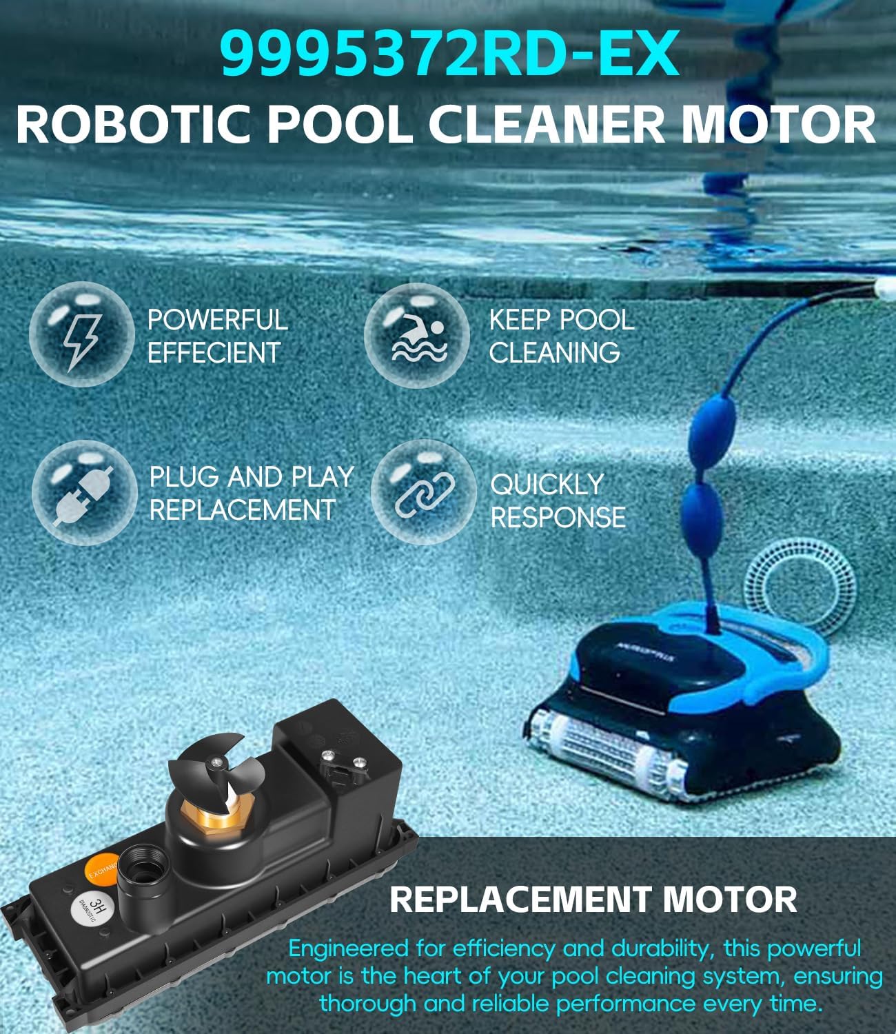 Sunluway Compatible with Dolphin Robotic Pool Cleaner Motor Unit 9995372RD-EX, Fits Advantage Plus, Deluxe 4, Discovery (Old), Edge, Premier, Prowler 830, and Triton (Old)