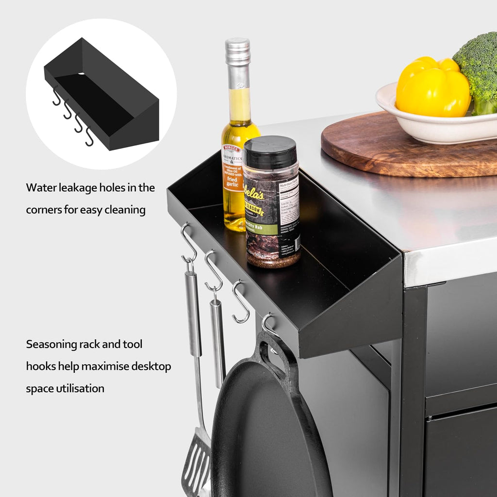 OuterMust Grill Table Outdoor Kitchen Cabinet, Moveable Outdoor Prep Table & Bar for Storage, Grilling and Pizza Oven, Multifunctional Silver & Black