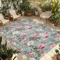 Vintage Spring Floral Outdoor Rug for Patio/Deck/Porch, Non-Slip Large Area Rug 6 x 9 Ft, Botanical Summer Pink Green Indoor Outdoor Rugs Washable Area Rugs, Reversible Camping Rug Carpet Runner