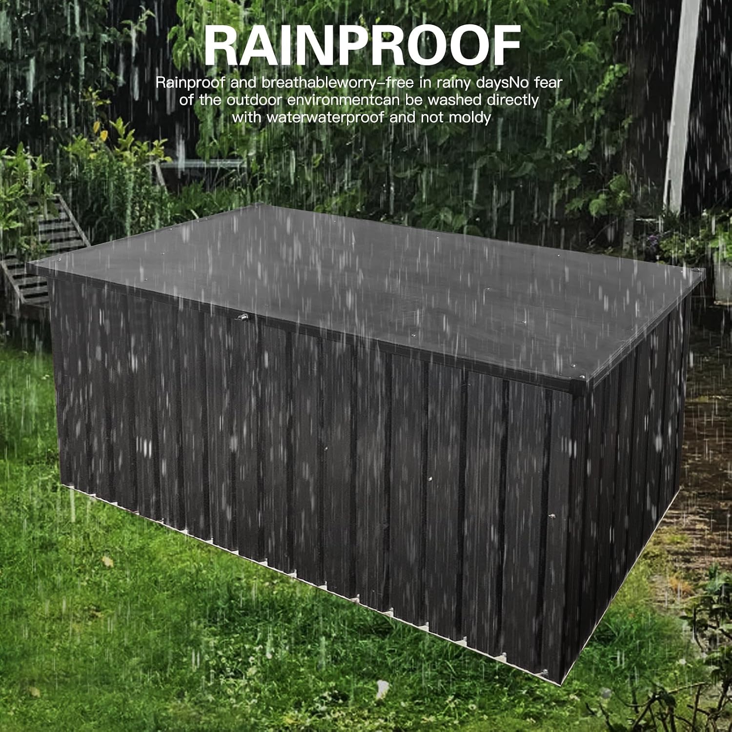 215 Gallon Outdoor Storage Box, Metal Deck Box with Waterproof UV-Resistant and Hydraulic Rod Design for Poolside, Patio, Backyard (Medium)