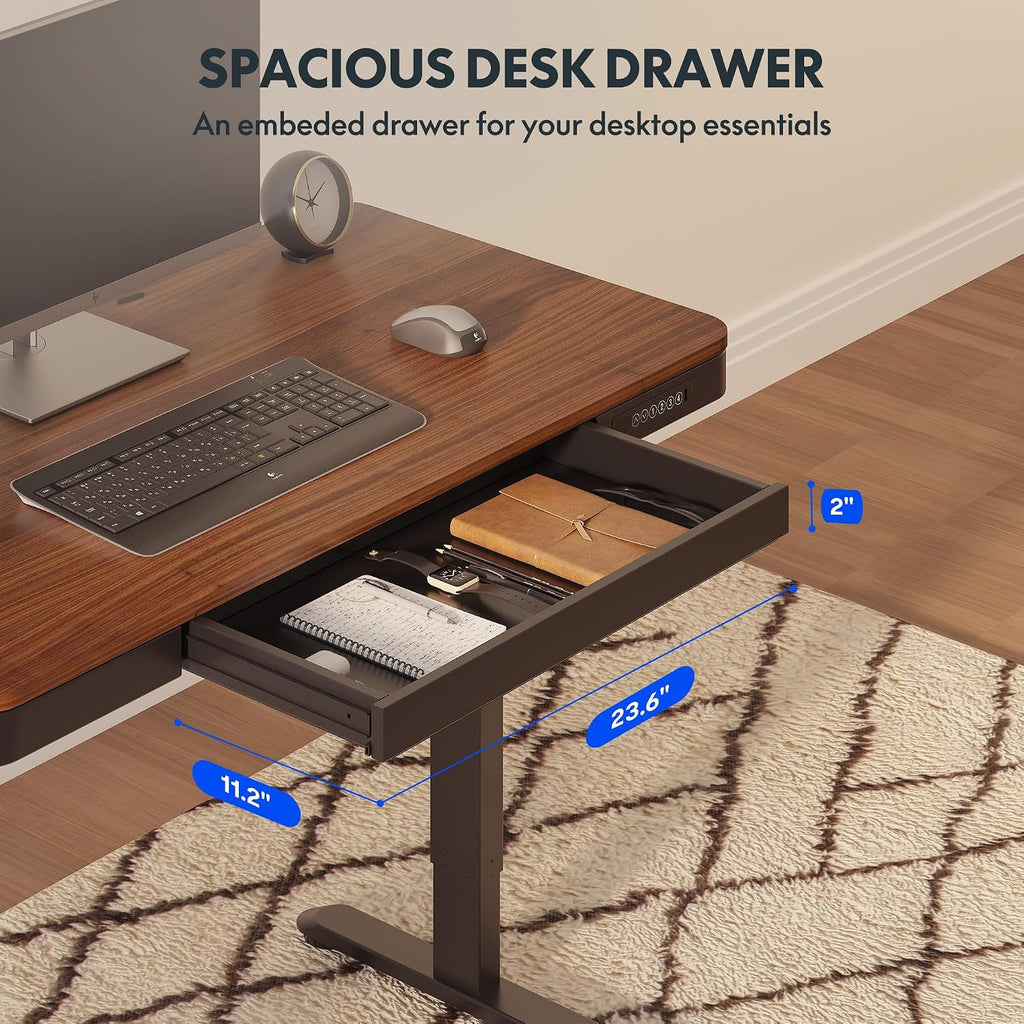FLEXISPOT Comhar 48' Electric Standing Desk with Drawers, Quick Assembly Home Office Sit Stand Desk with Storage & USB Charging, Computer Workstation for Home Office (48' Wood, Dark Walnut/Black)