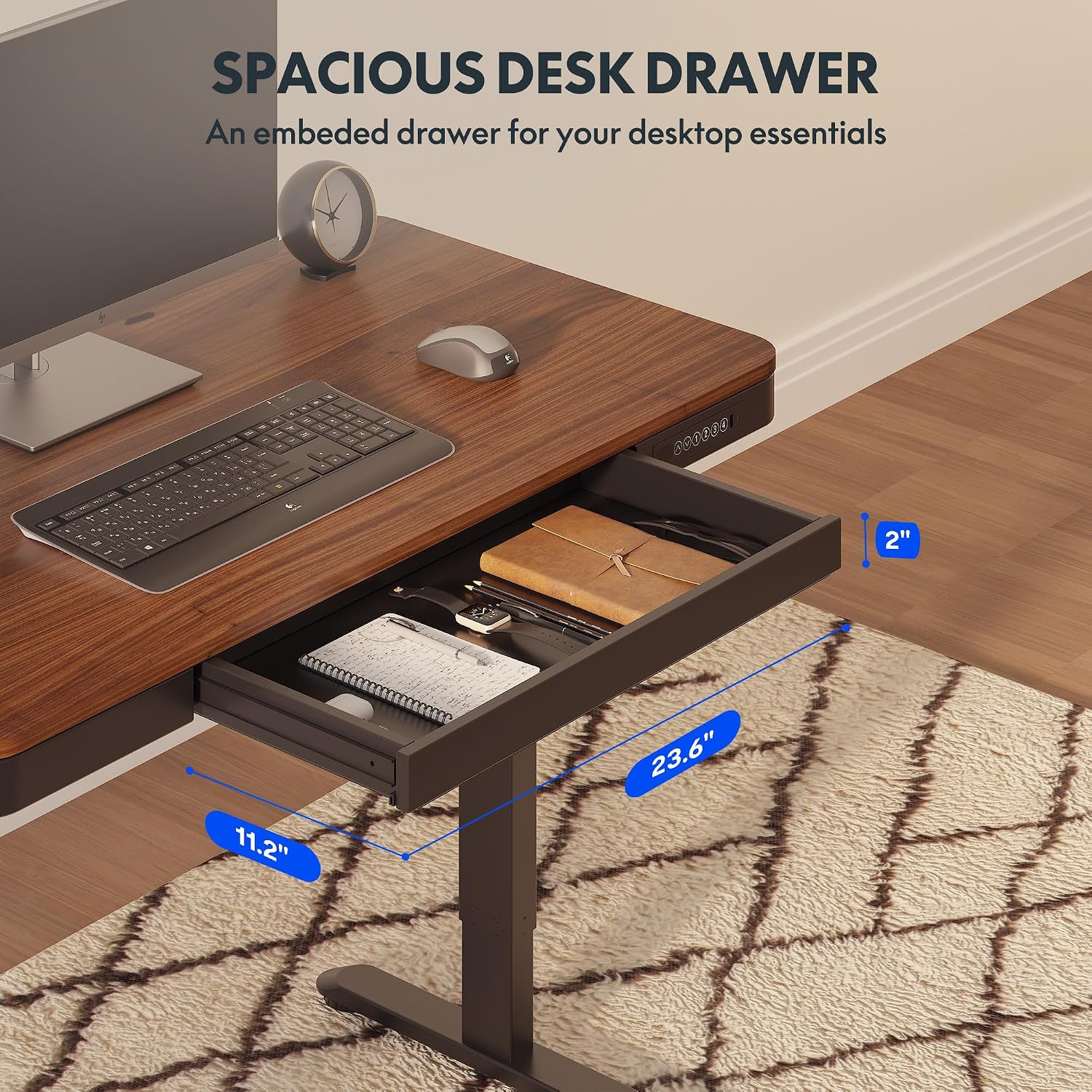 FLEXISPOT Comhar 48' Electric Standing Desk with Drawers, Quick Assembly Home Office Sit Stand Desk with Storage & USB Charging, Computer Workstation for Home Office (48' Wood, Dark Walnut/Black)