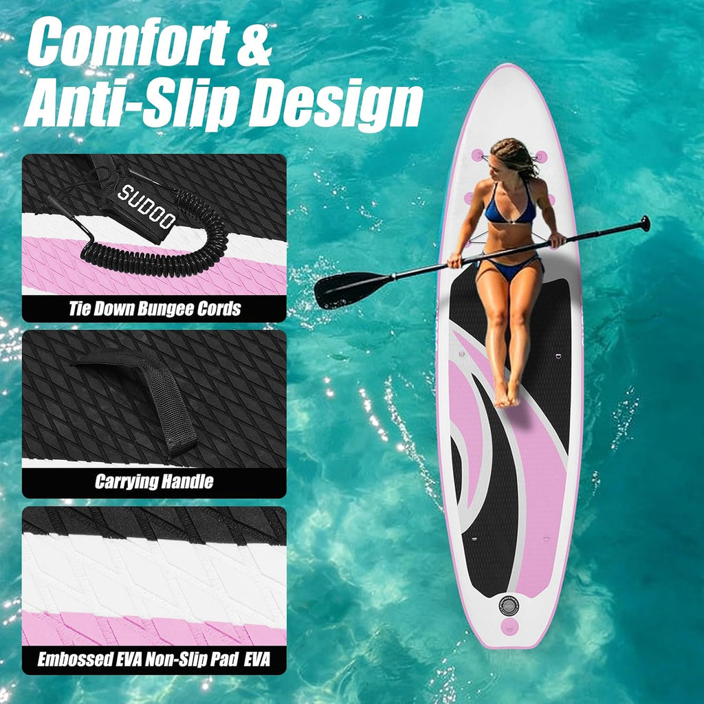 SUDOO Inflatable Stand Up Paddle Board 10'/ 10'6' SUP with 450LB Weight Capacity Adjustable Paddle Wide Stable Non Slip EVA Deck Complete Accessories for Adults Beginners Youth Outdoor Water Sports