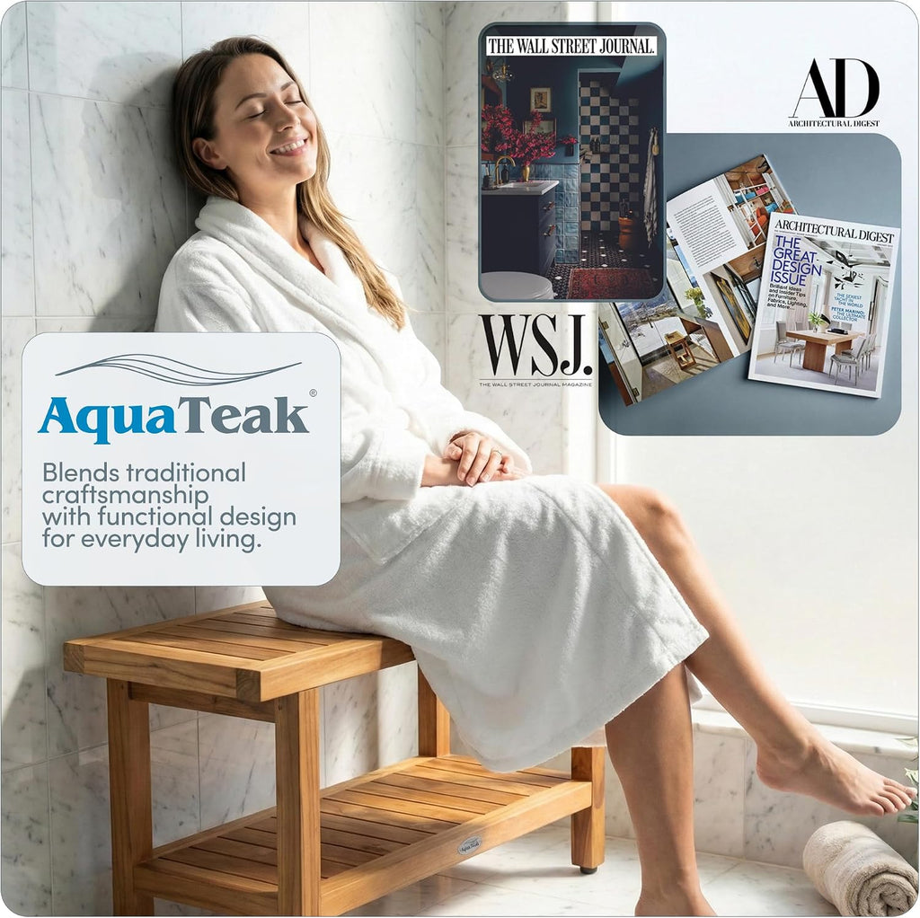 AquaTeak The Original 36' Spa Teak Shower Bench - Shower Stool with Storage Shelf for Bathroom - Durable Water Resistant Shower Chair - Shaving Foot Rest - Indoor & Outdoor Use