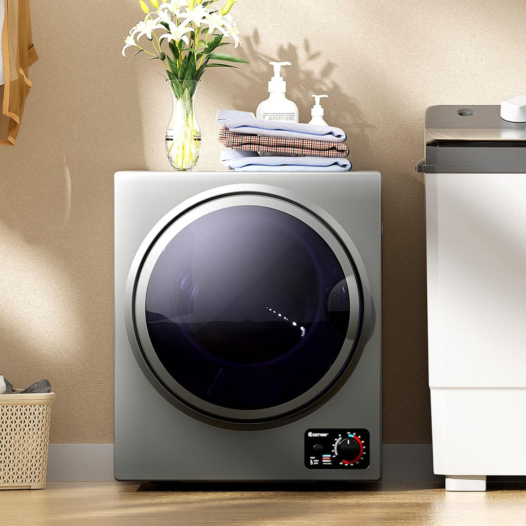 COSTWAY Compact Laundry Dryer, 110V Electric Portable Clothes Dryer with Stainless Steel Tub, Control Panel Downside Easy Control for 4 Automatic Drying Mode (Stainless Steel-Grey)