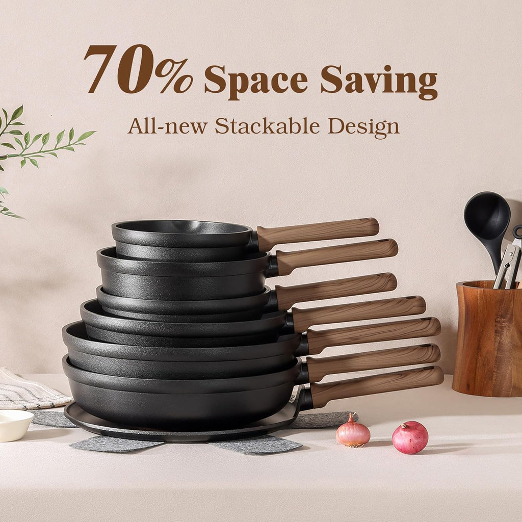 SENSARTE 20Pcs Nonstick Pots and Pans Set, Black Non Stick Cookware Set, Healthy Kitchen Cooking Set, Induction Compatible, Dishwasher Safe, PFOA/PFOS Free