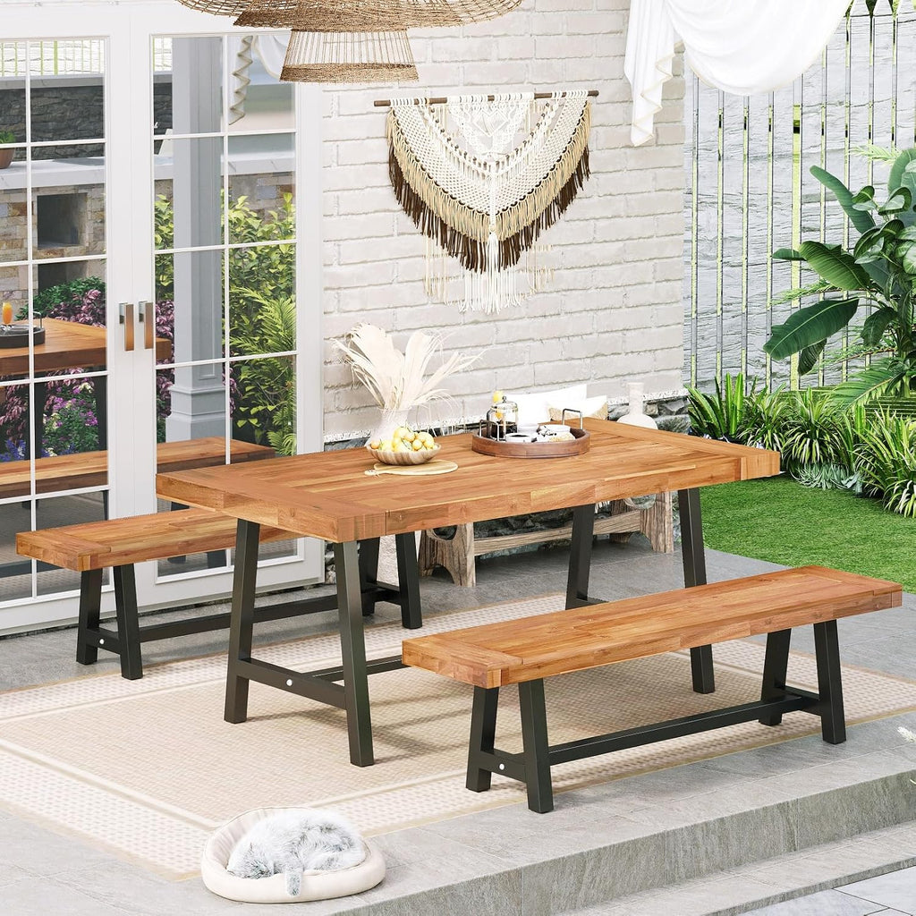 Sophia & William Outdoor Bench Garden Bench Wood 63', Patio Dining Bench Weatherproof, Wooden Park Front Porch Benches for Outside, Backless Acacia Wood Bench Long Narrow Clearance, Teak