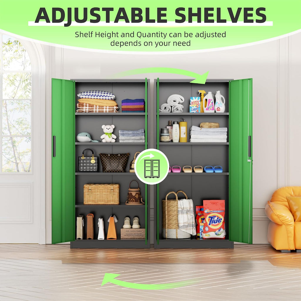 Bonusall 72' Metal Garage Storage Cabinet, 2 Locking Doors & 4 Adjustable Shelves Tall Storage, Heavy Duty Steel Tool Cabinet for Home, Office, Warehouse, School (Black Green)