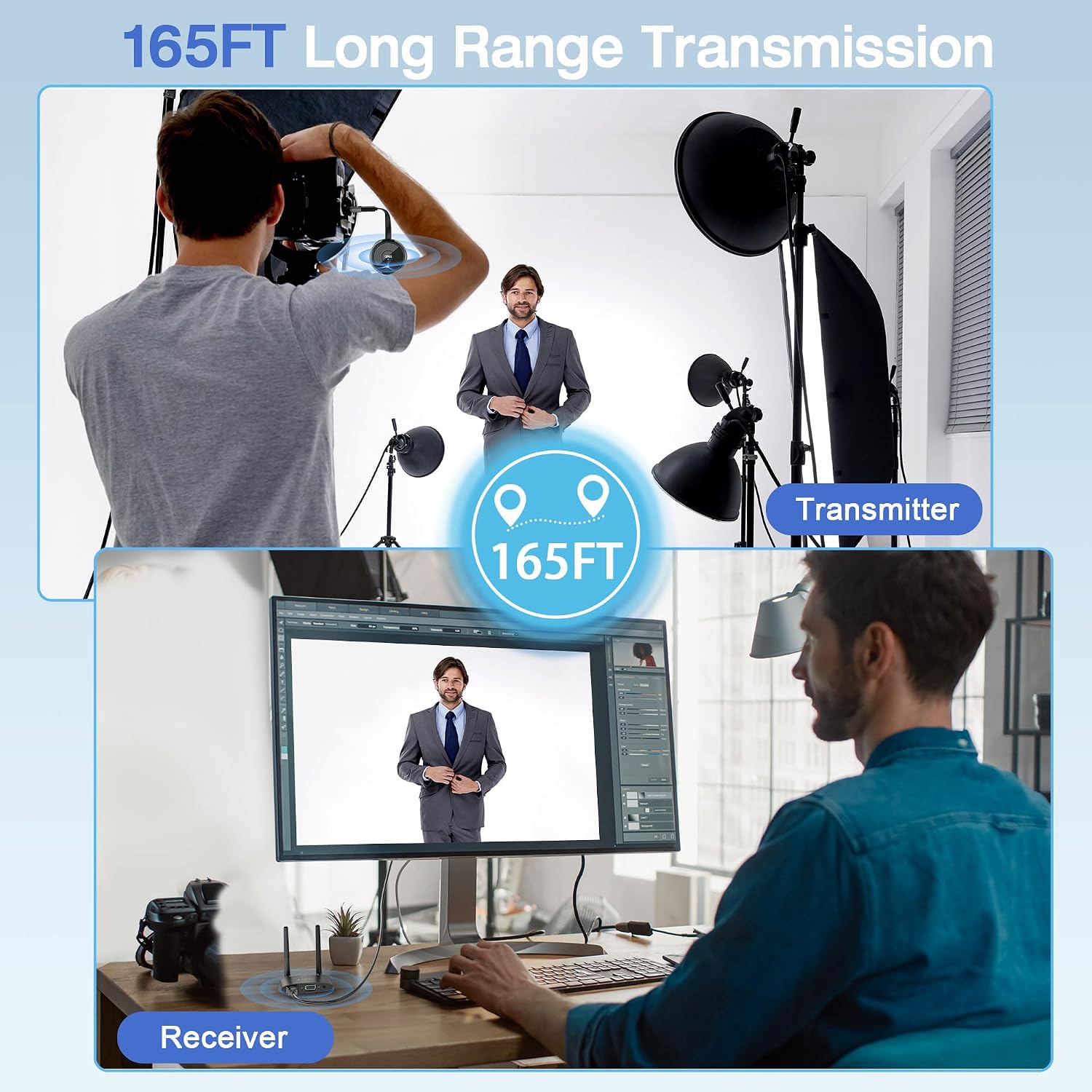 TIMBOOTECH 4K Wireless HDMI Transmitter and Receiver, Plug & Play, Wireless Multiple TX, VGA & HDMI Dual Screens Casting 5.8G Video for Laptop, Cable Box, DSLR, Phone to Monitor, Projector, TV - 165FT