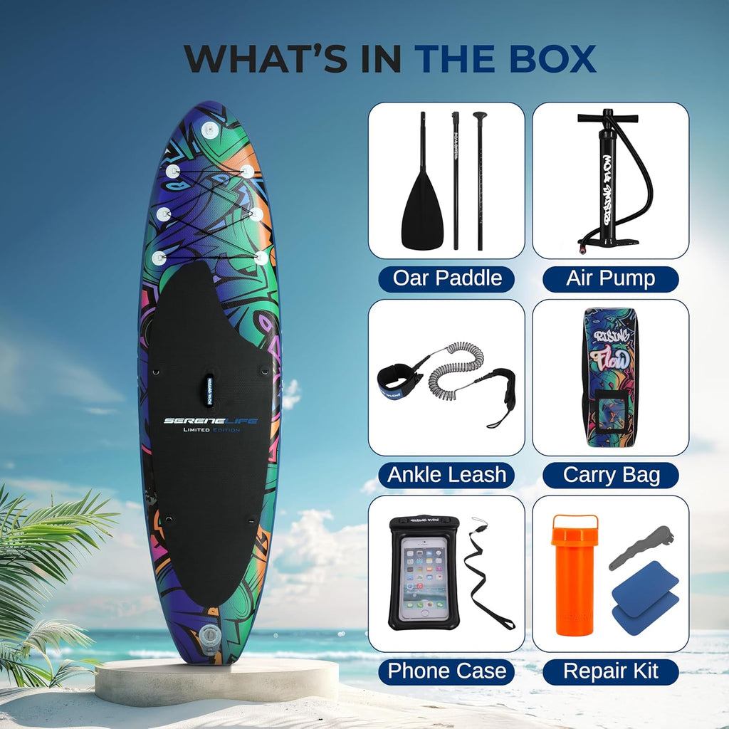 SereneLife Set of 2 Inflatable Stand Up Paddle Boards with Premium Accessories – SUP Pair with 32' Wide Stable Design, Non-Slip EVA Deck Pad for Adults and Youth of All Skill Levels, 350 lbs Capacity