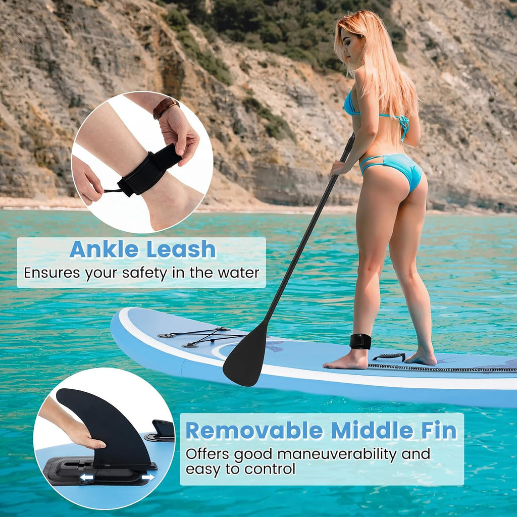 GYMAX Paddle Board, Inflatable Stand Up Paddle Board with SUP Accessories, Removable Fin, Paddle, Pump, Leash & Carry Bag, Blow Up Paddle Boards Standing Boat