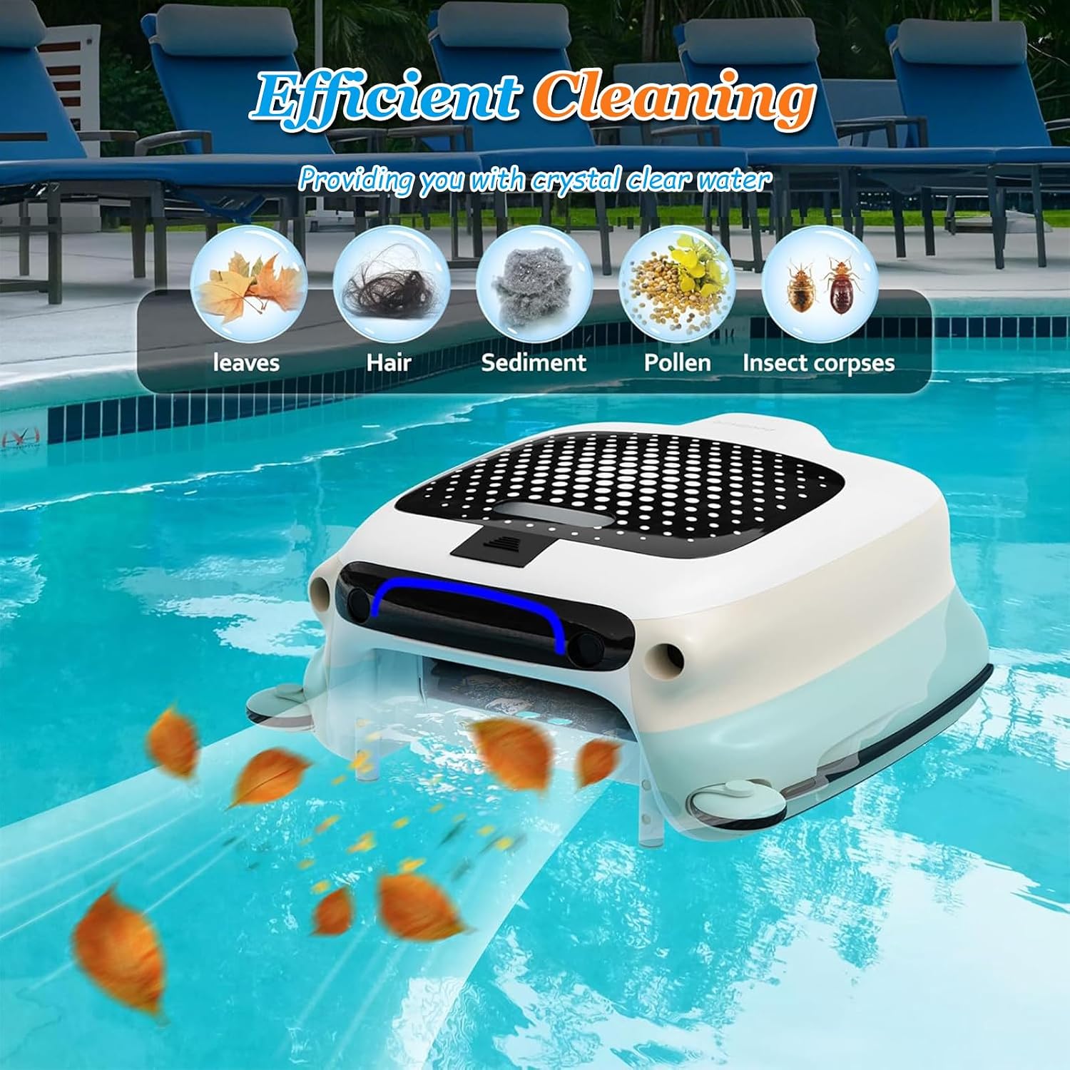 Robot Pool Skimmer Cleaner Skimmer - 24/7 Cleaning, 7800mAh Ultra-Long Runtime, Cordless Robotic Automatic Pool Skimmer Cleaner with Auto Obstacle Avoidance