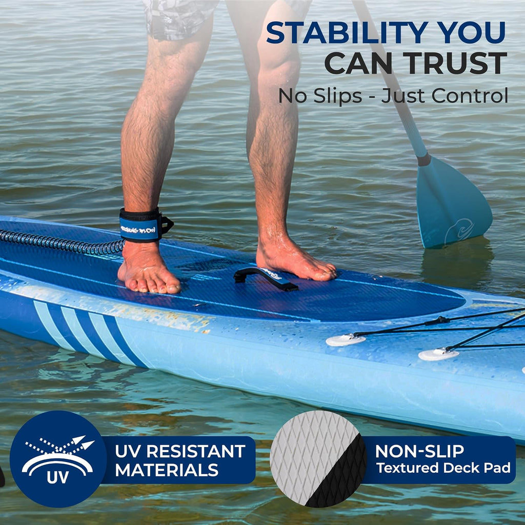 SereneLife Inflatable Stand Up Paddle Board - Wide Stable Design, Non-Slip Deck for Adults & Youth with Premium Paddle Board Accessories: Carry Bag, Dual Action Pump, Paddle, Ankle Leash - 10'6'