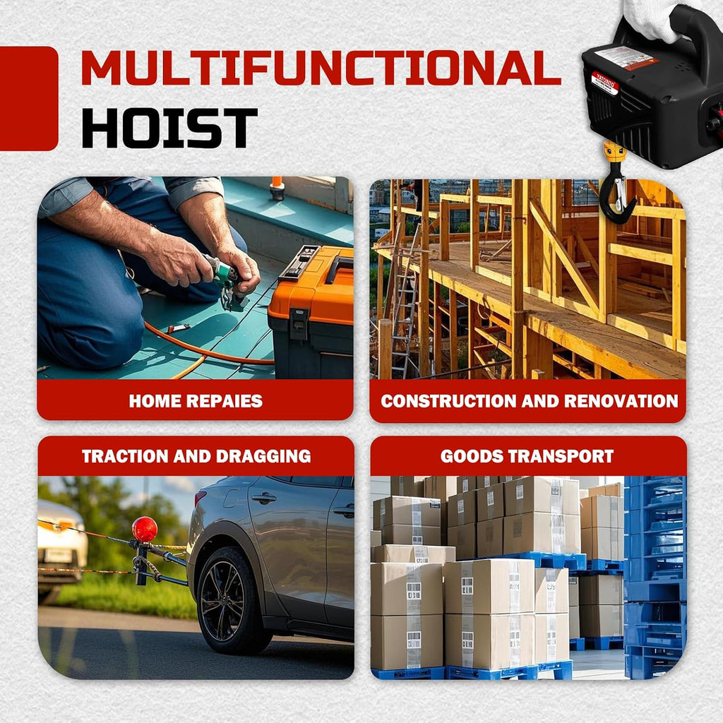 1500 Lbs Electric Hoist Winch,3 in 1 Portable Electric Winch,Manual,Wired and Wireless Remote Control,Electric Hoist 110 Volt with 25ft Lifting Height for Factories, Warehouses, Garages