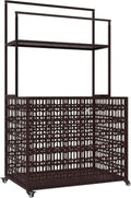 Outsunny Wicker Pool Float Storage Organizer, PE Rattan Pool Float Holder with Basket Shelf Towel Bars, Rolling Pool Caddy for Floaties, Noodles, Life Vests, Beach Balls, Mixed-Brown