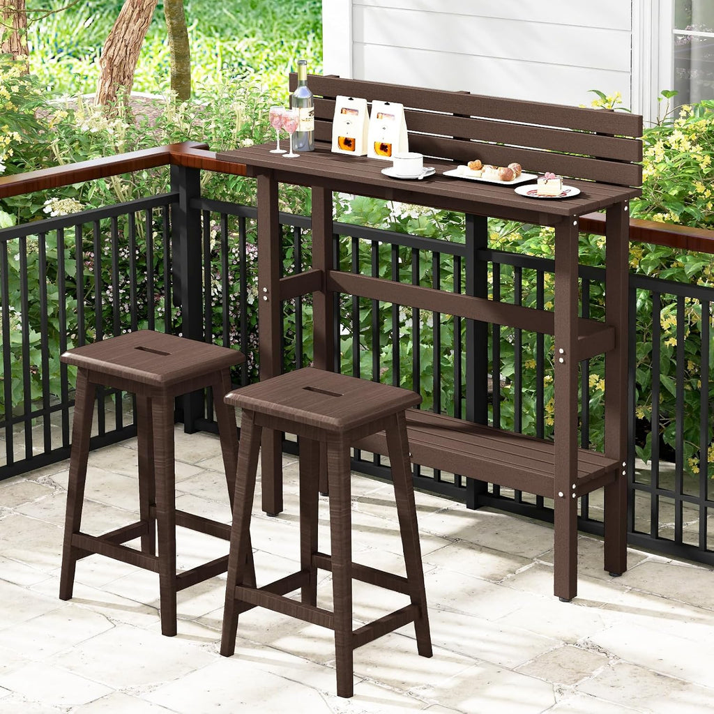 Tangkula Outdoor Bar Table, 48 Inch Patio Pub Height Table with Storage Shelf & Adjustable Foot Pads, All-Weather Bar Height Counter Table, Narrow Dining Table for Hot Tub, Garden & Backyard (Coffee)