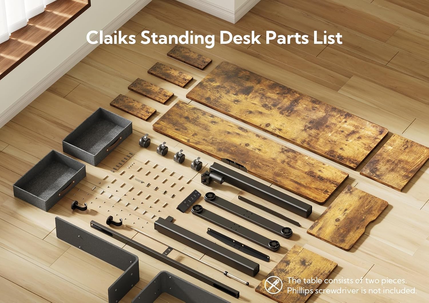 Claiks Standing Desk with Drawers, Stand Up Electric Standing Desk Adjustable Height with Storage Shelf and Splice Board, 48 Inch, Rustic Brown