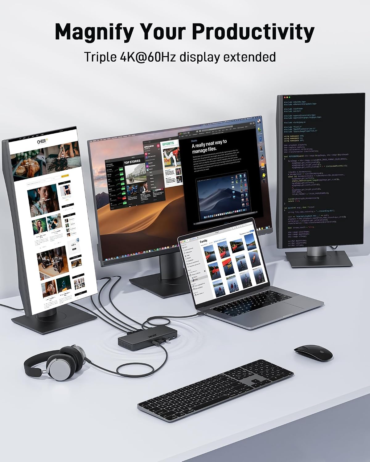 Acer 15-in-1 Laptop Docking Station Support DisplayLink Triple Monitors, USB C Docking Station, 130W Power Adapter, 10Gbps Data Transfer, 1Gbps Ethernet for MacBook Pro/Air, Acer Laptops, PC and More