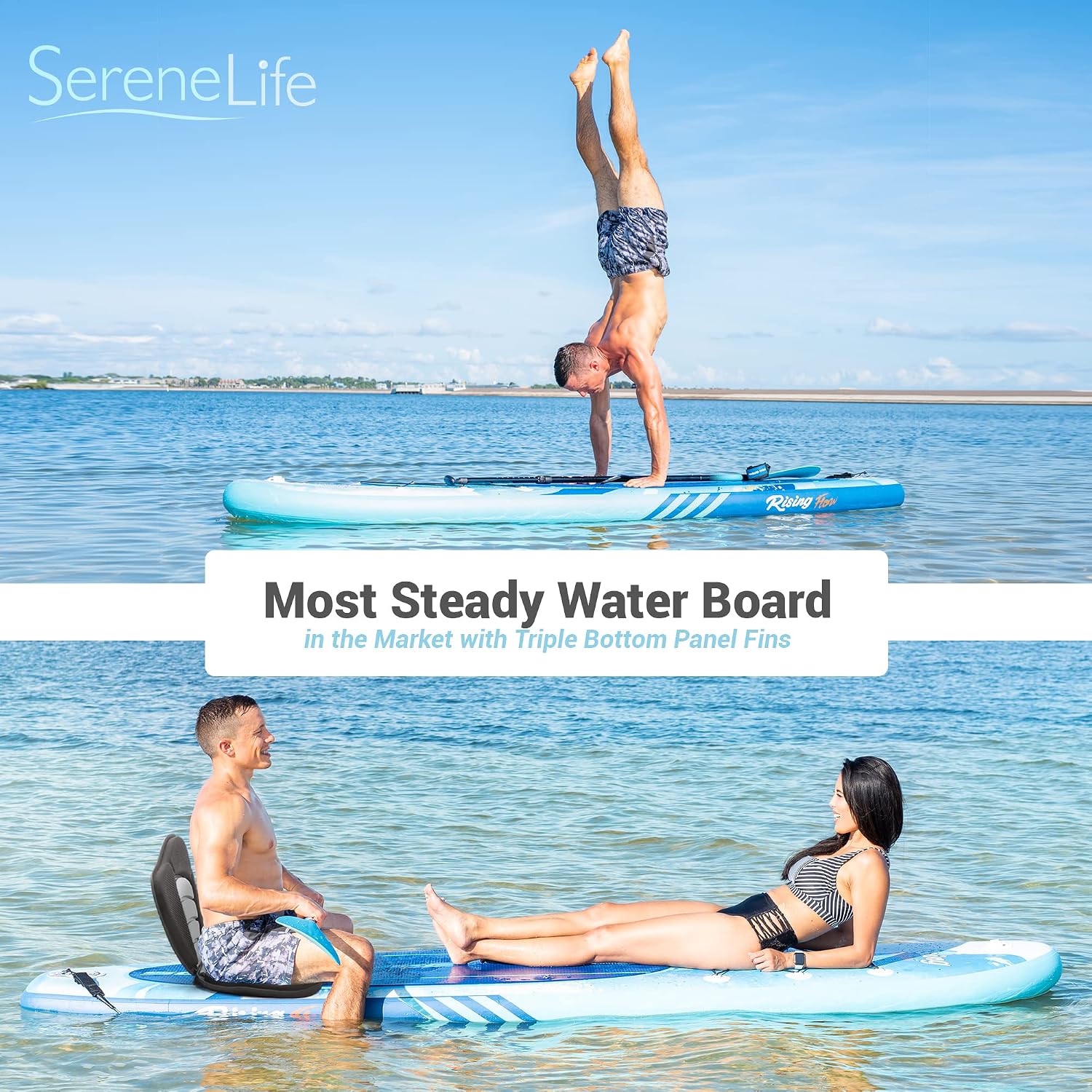 SereneLife Set of 2 Inflatable Stand Up Paddle Boards with Premium Accessories – SUP Pair with 32' Wide Stable Design, Non-Slip EVA Deck Pad for Adults and Youth of All Skill Levels, 350 lbs Capacity