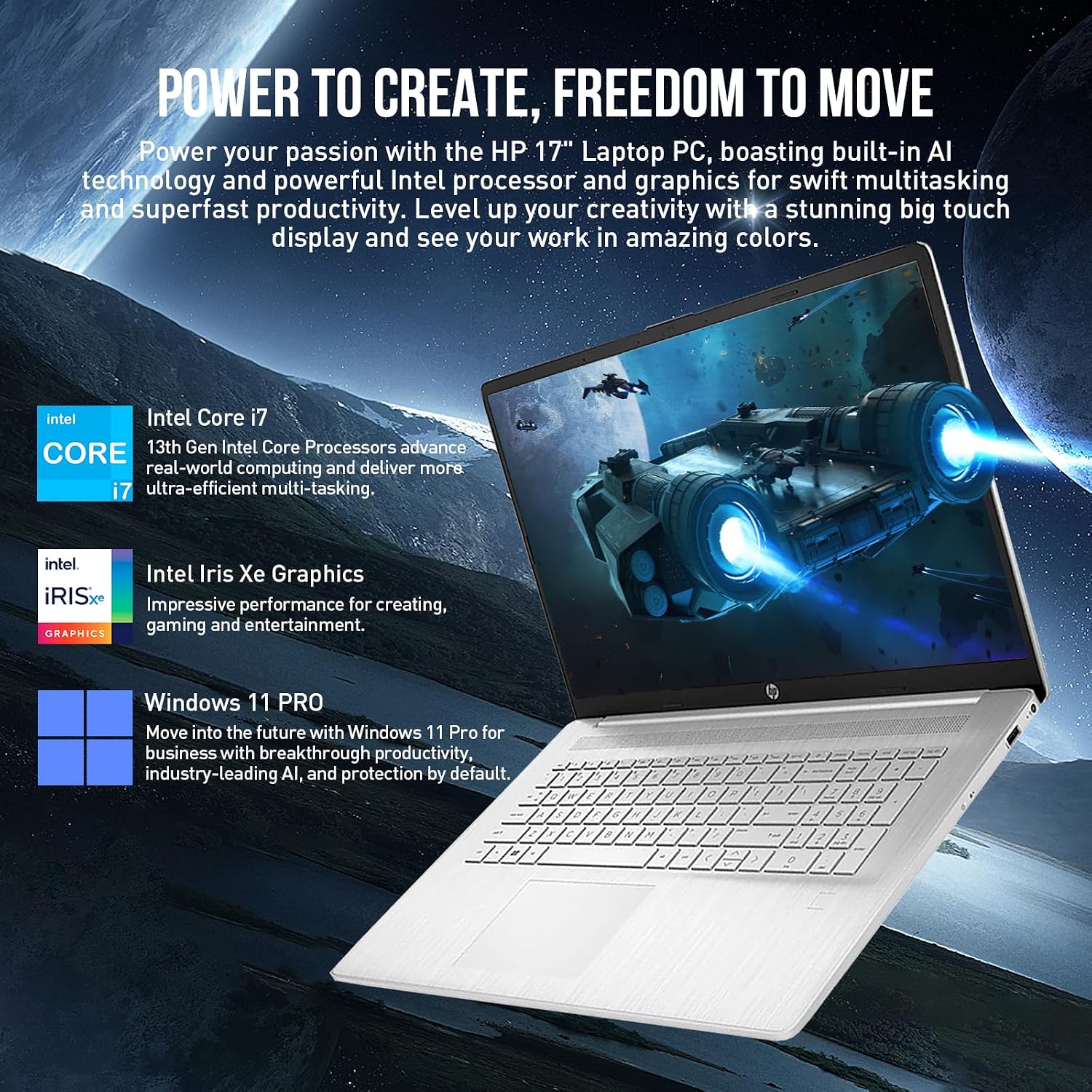 HP 17 Inch Laptop Touchscreen Computer, 17.3' HD+ Touch Screen Business Laptop PC, Intel Core i7, 32GB RAM, 1TB SSD, Windows 11 Pro, Backlit Keyboard, Number Pad, Fingerprint Reader