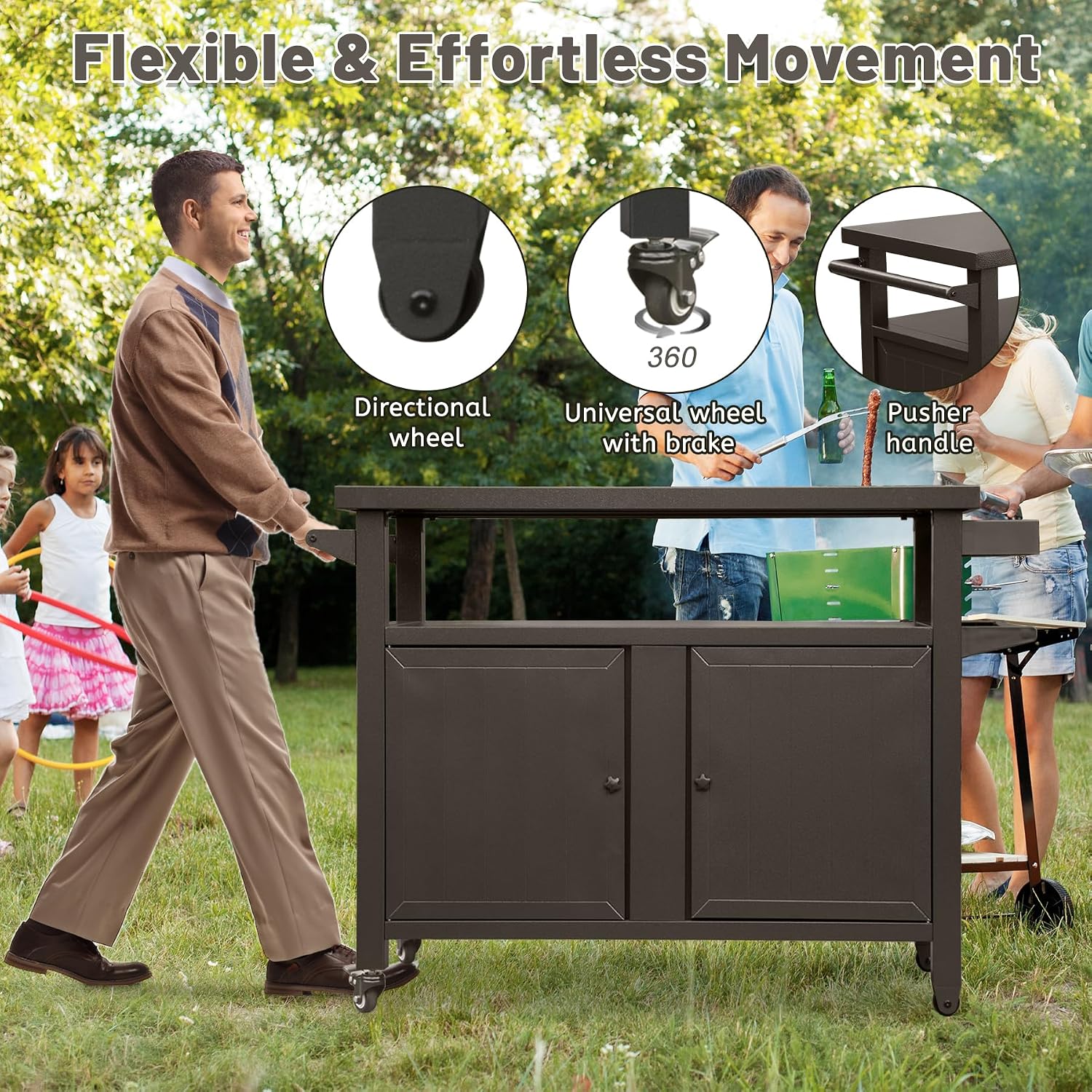 Outdoor Bar, Outdoor Bar Cart, Outdoor Grill Cart with Storage &Wheels
