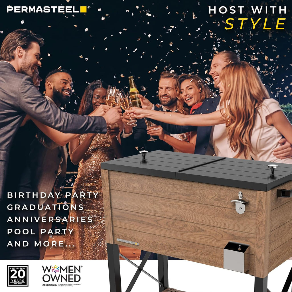 Permasteel 80 Quart Party Cooler, Rolling Ice Chest with Wheels and Handles for Indoor Outdoor Patio