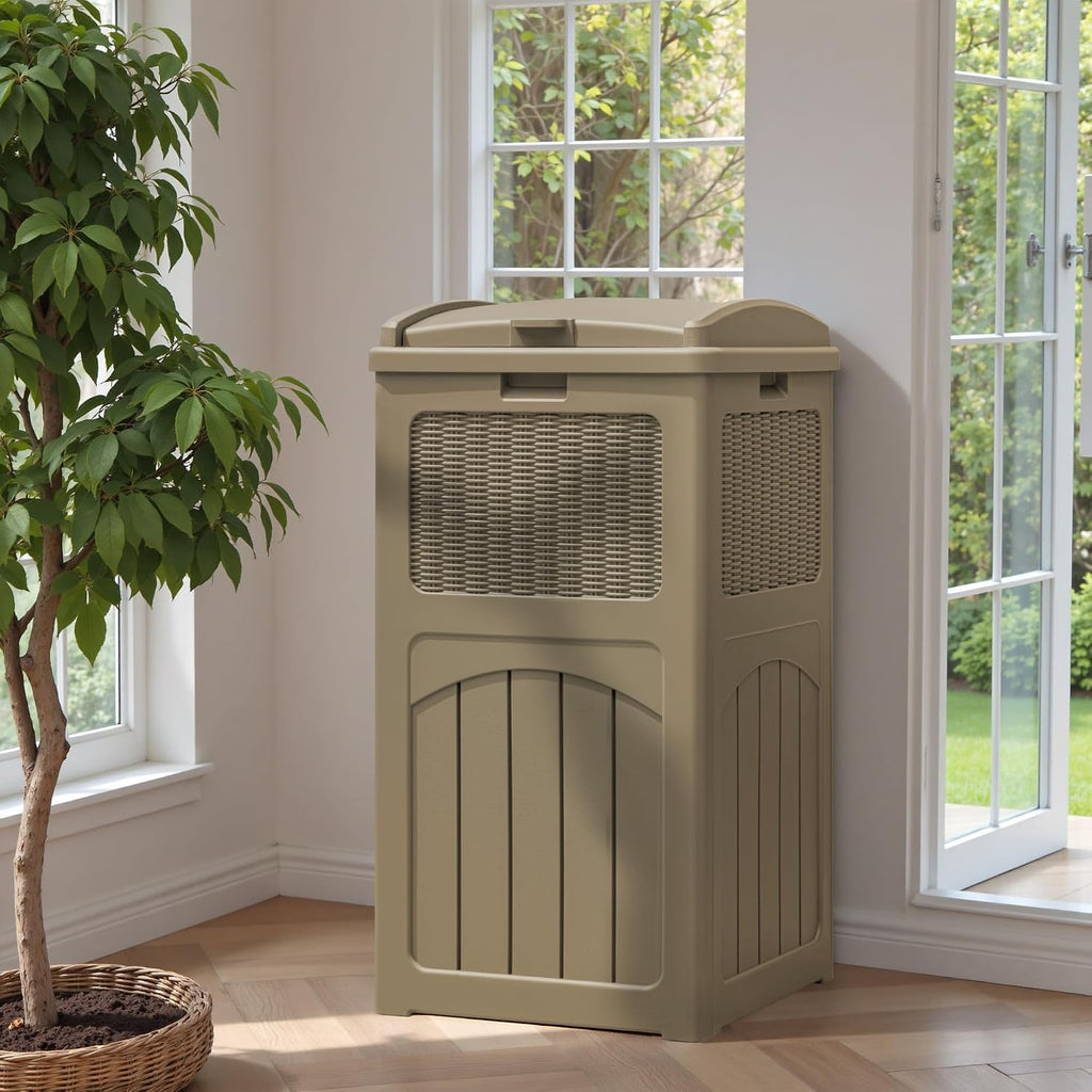 Greesum 2 Pack 33 Package Delivery Box for Outside, Patio Waterproof Resin Garbage Bin with Lid for Hideaway, Deck, Patio, Light Coffee